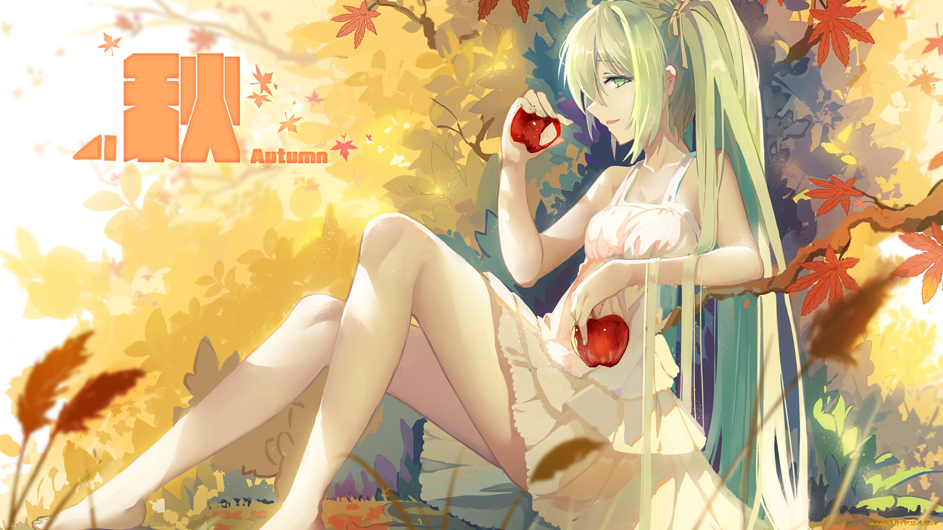 аниме, vocaloid, яблоко, девушка, haraguroi, you, hatsune, miku