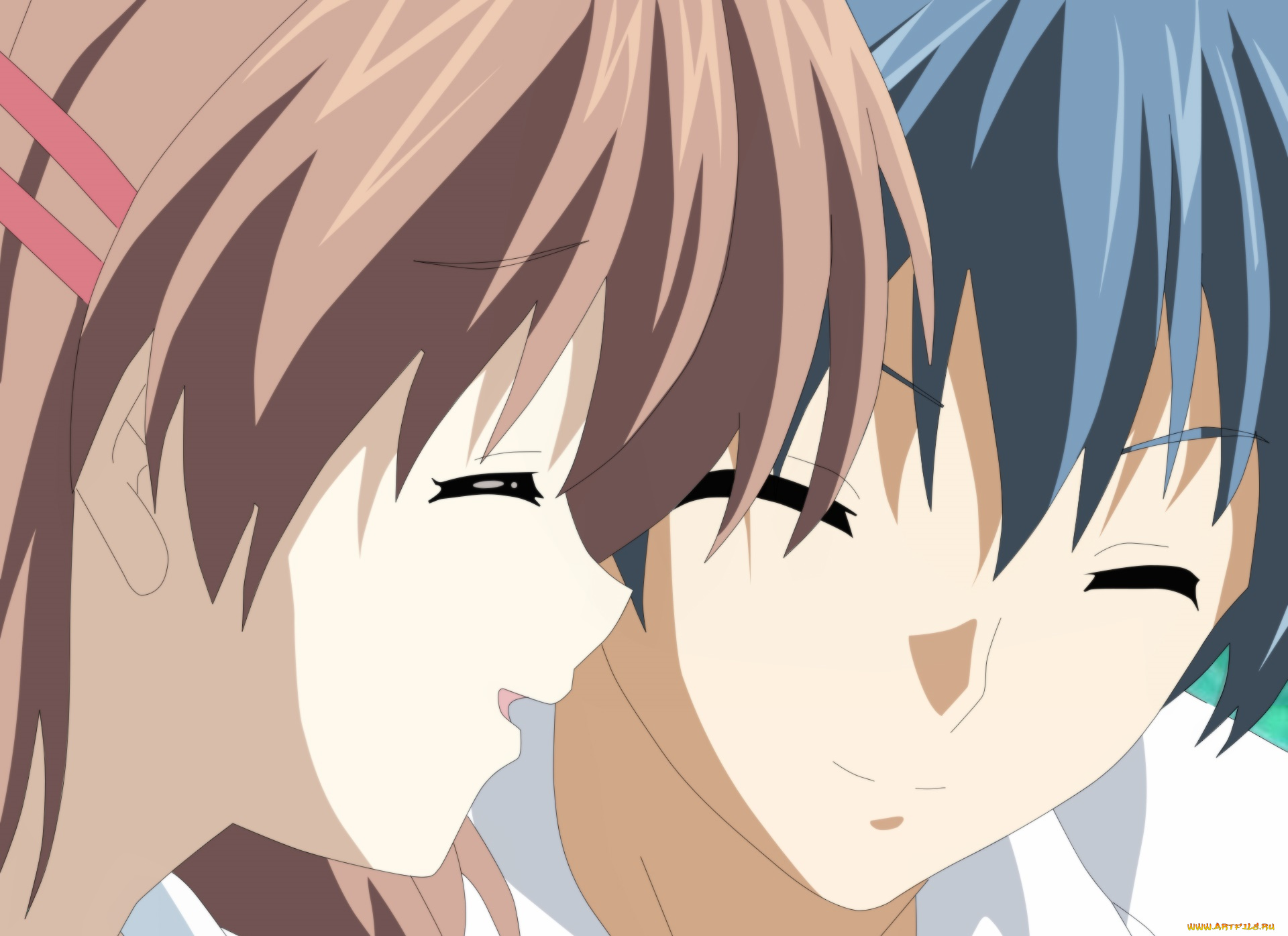 аниме, clannad, парень, фон, взгляд, девушка