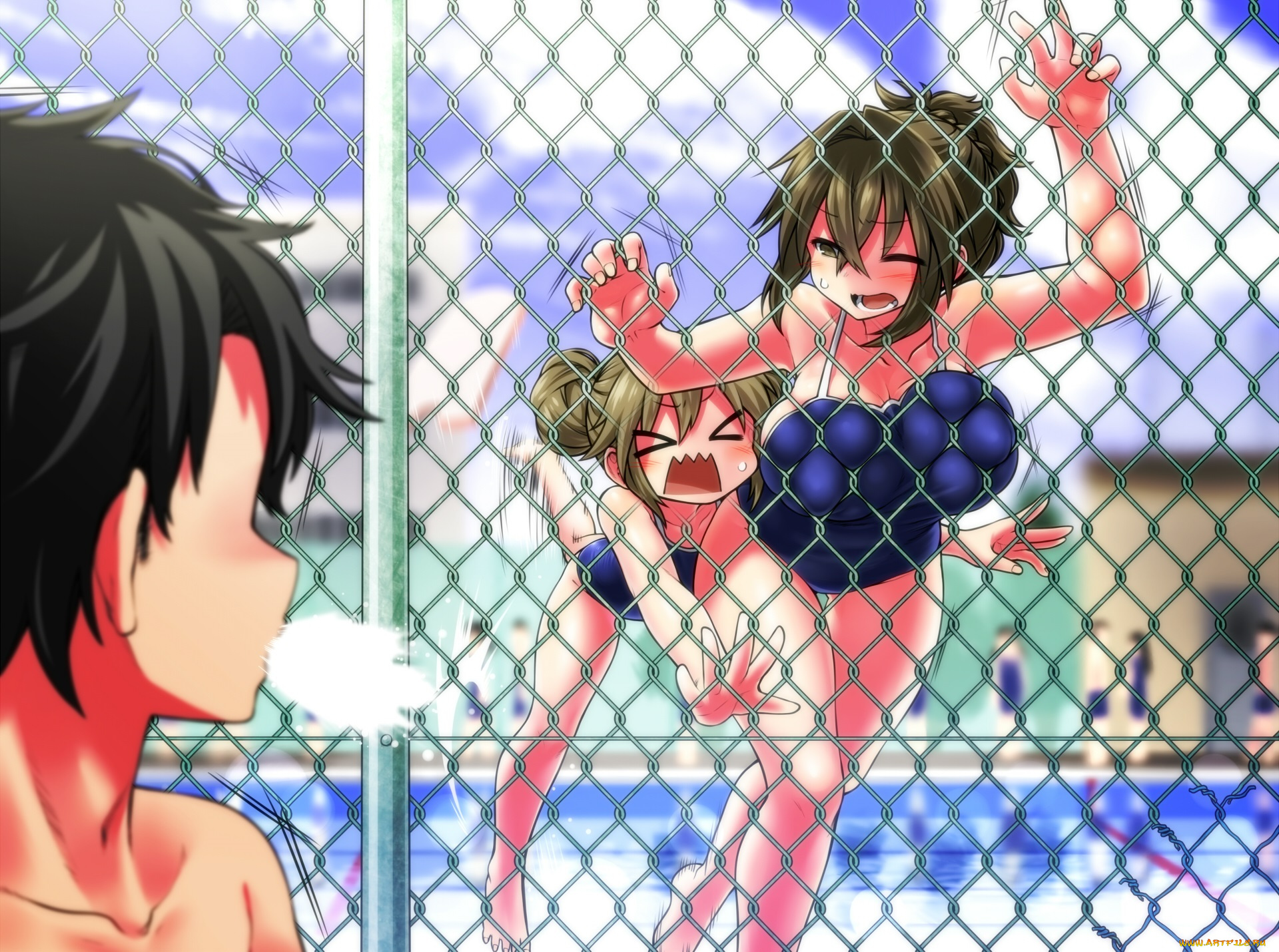 аниме, unknown, , другое, арт, chankodining, waka, парень, сетка, лето, девушки