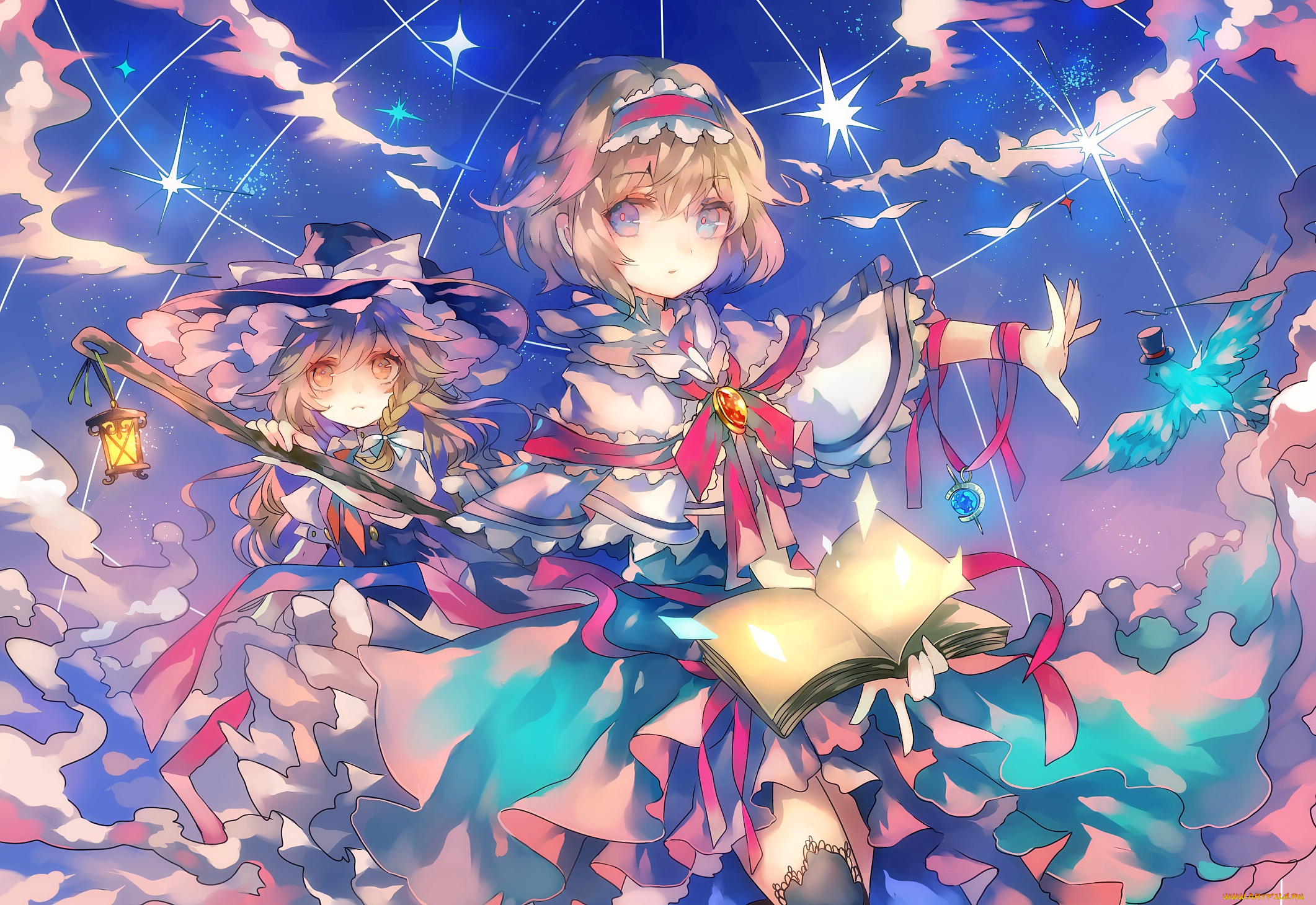 аниме, touhou, девочки, арт, kirisame, marisa, alice, margatroid, cha, goma