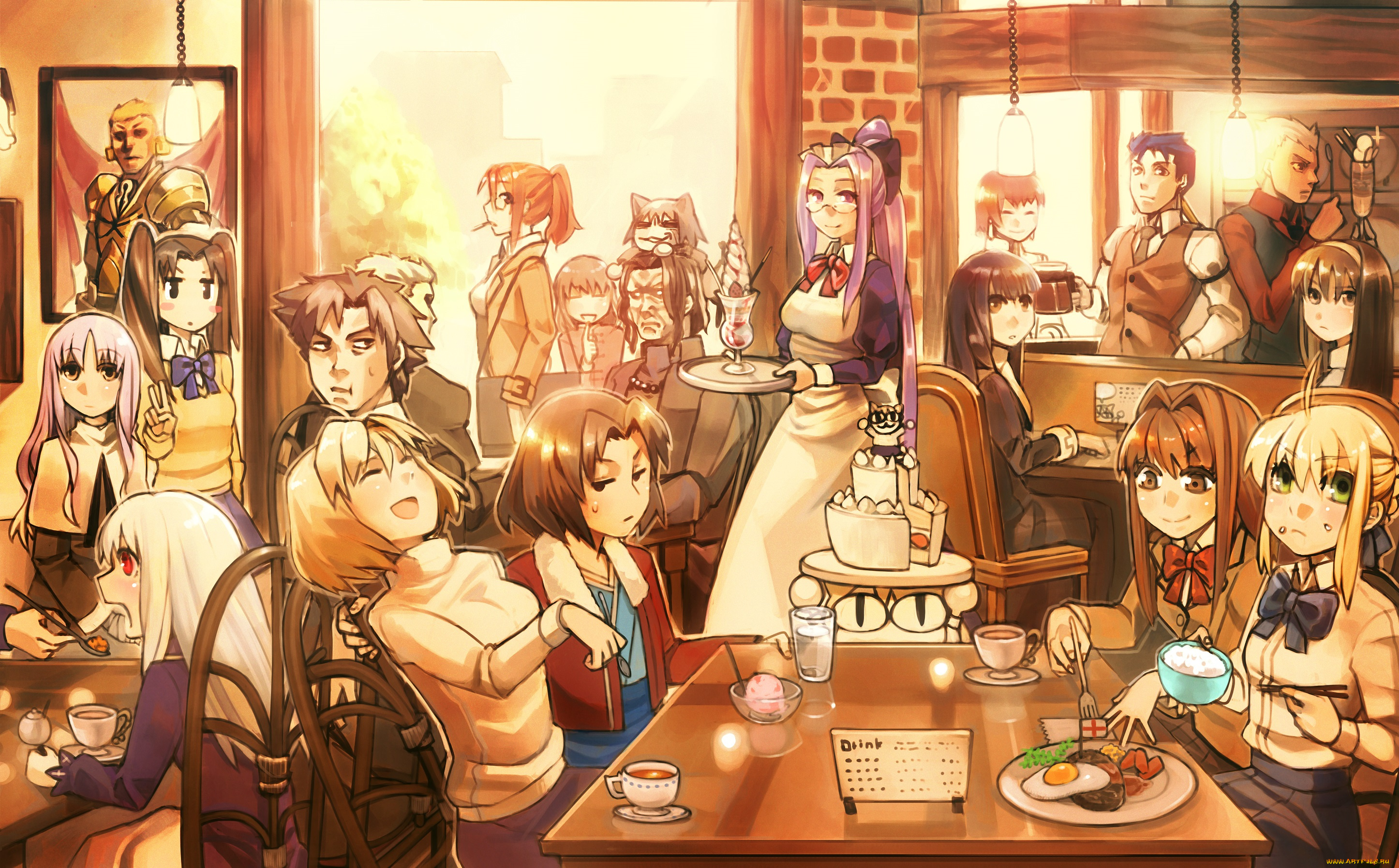 аниме, unknown, , другое, arcueid, brunestud, ryougi, shiki, saber, арт, кафе, бар, бармены, персонажи