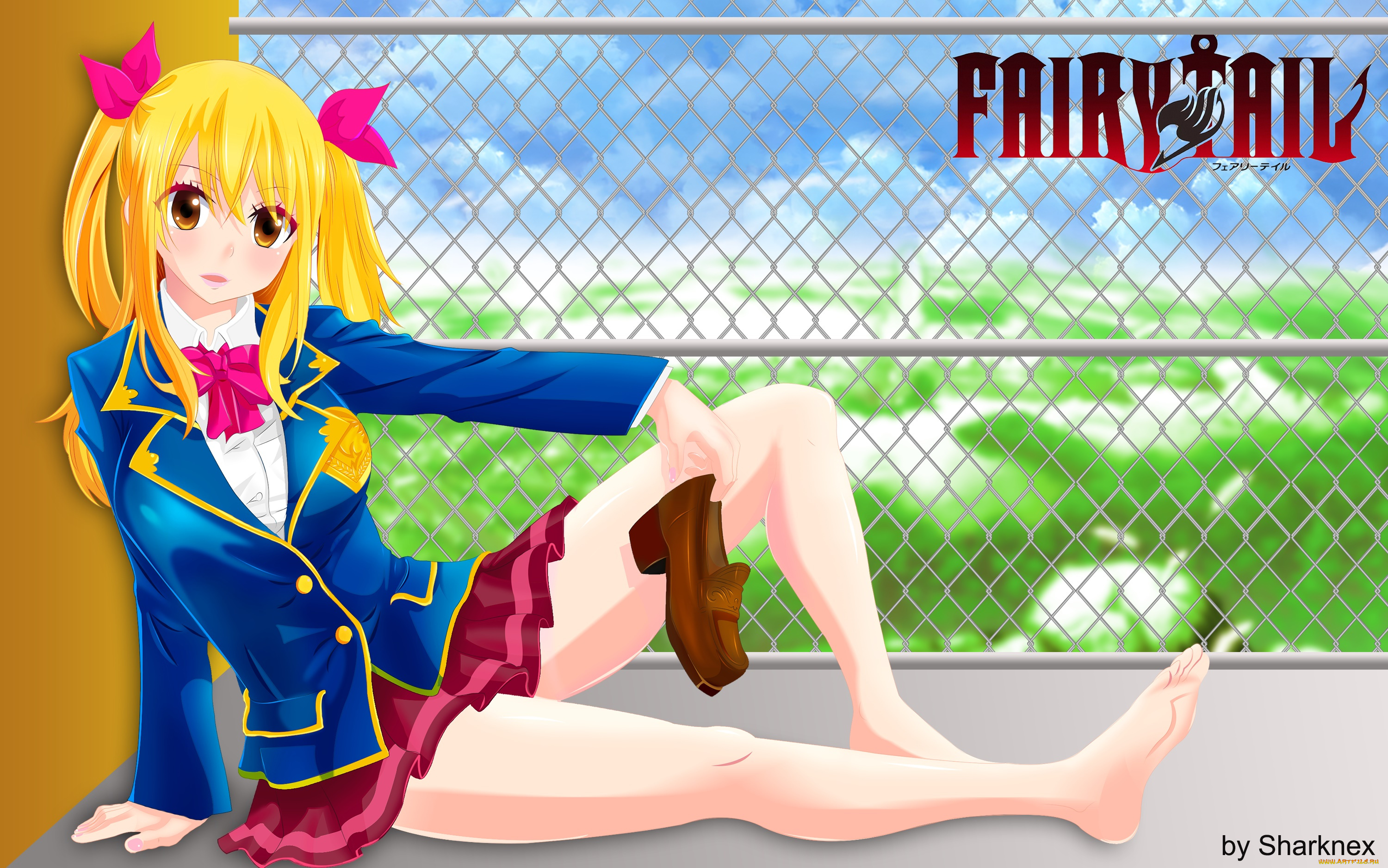 fairy, tail, аниме, lucy, фон, взгляд, девушка