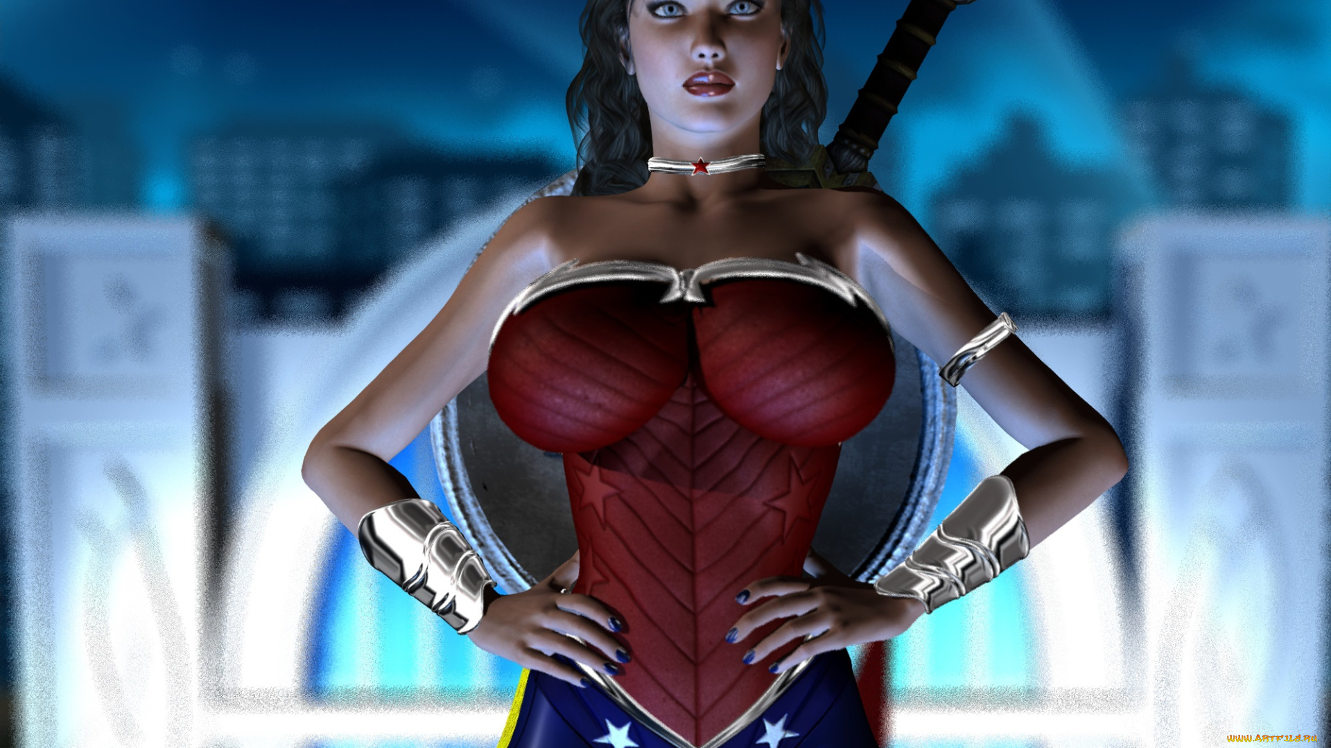 3д, графика, фантазия, , fantasy, девушка, взгляд, фон, супермен