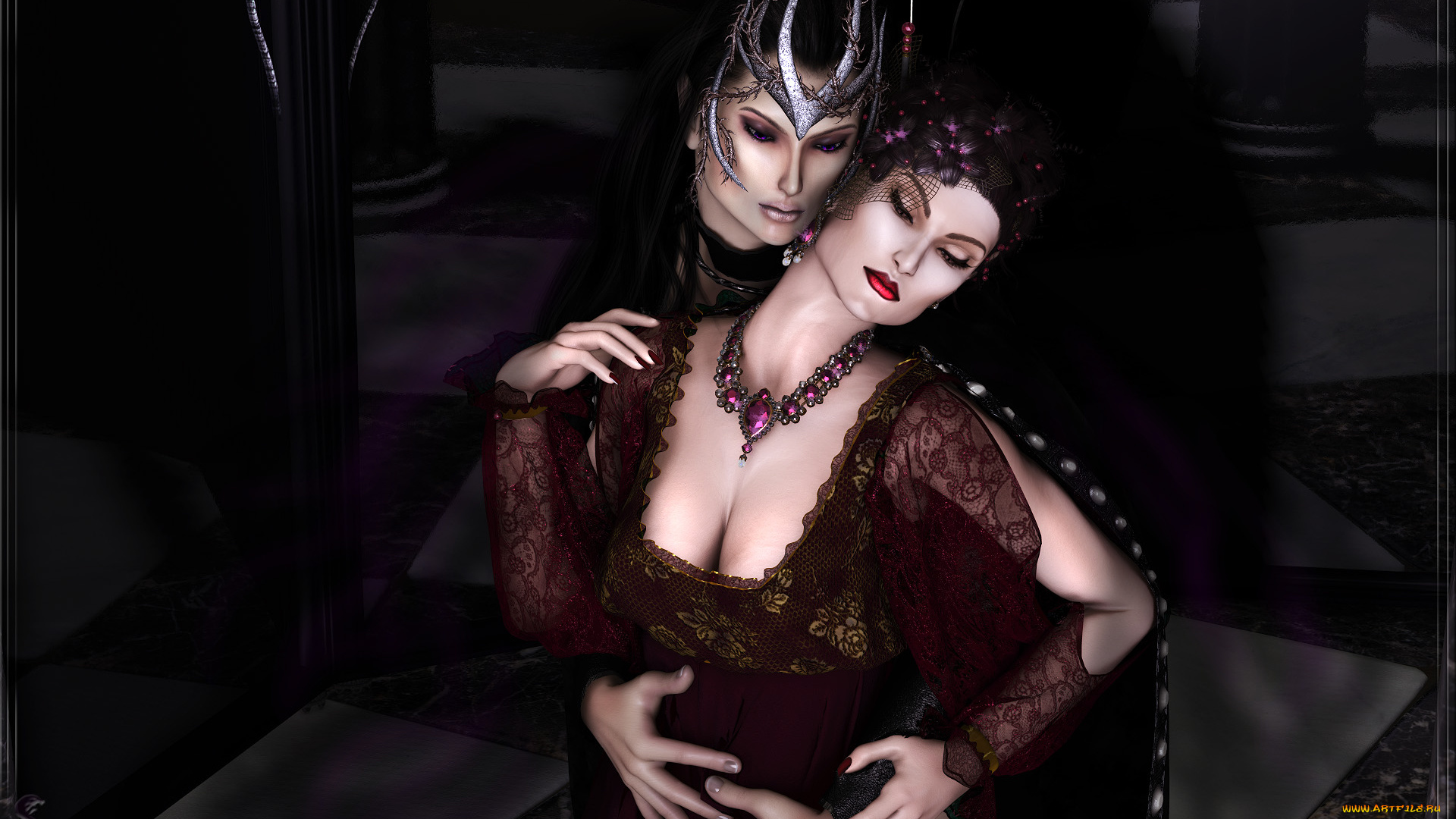 3д, графика, фантазия, , fantasy, девушки, взгляд, фон