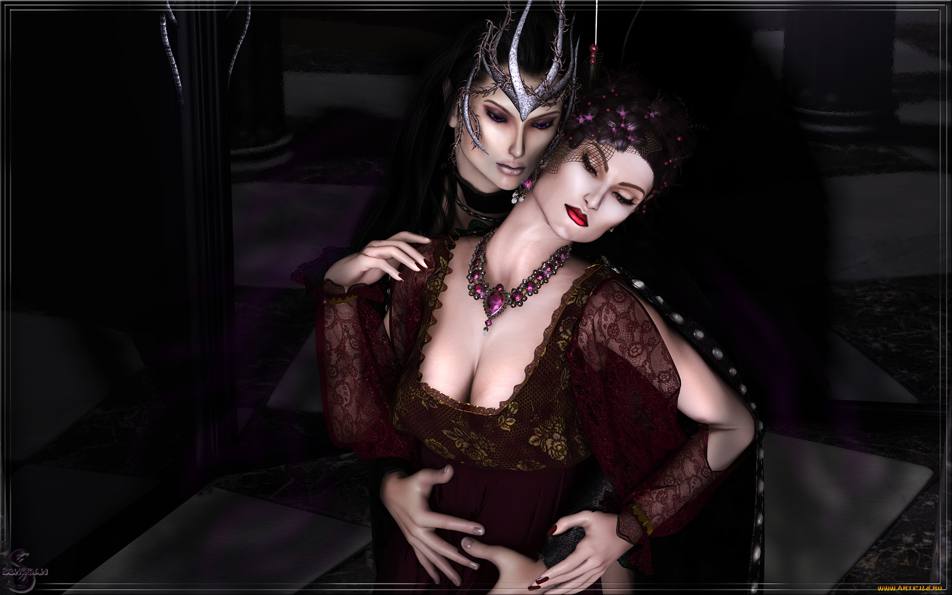 3д, графика, фантазия, , fantasy, девушки, взгляд, фон