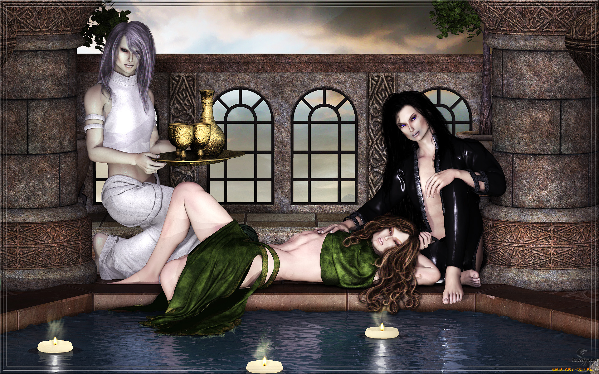 3д, графика, люди, , people, девушки, взгляд, фон