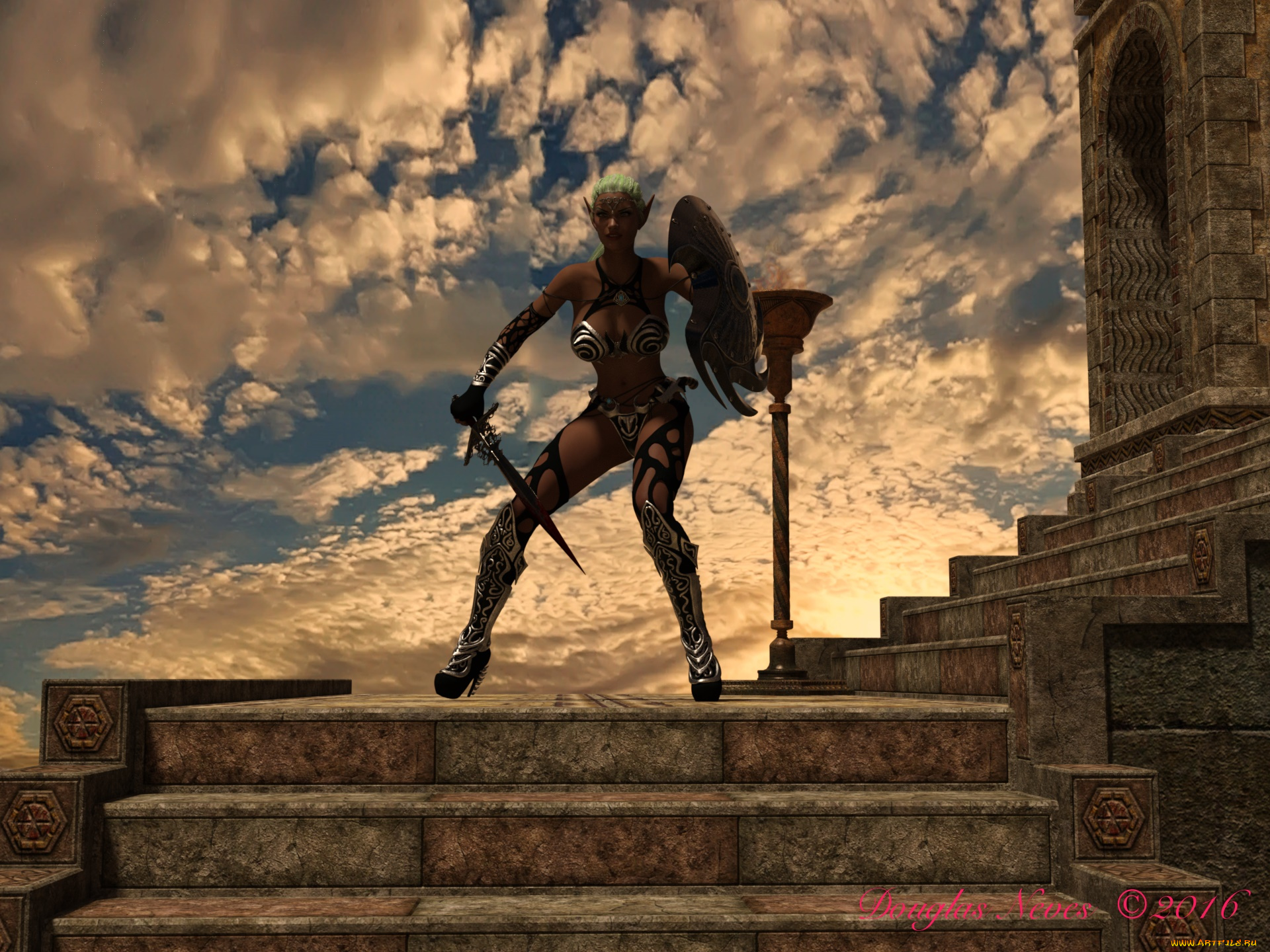 3д, графика, эльфы, , elves, фон, оружие, взгляд, эльфийка