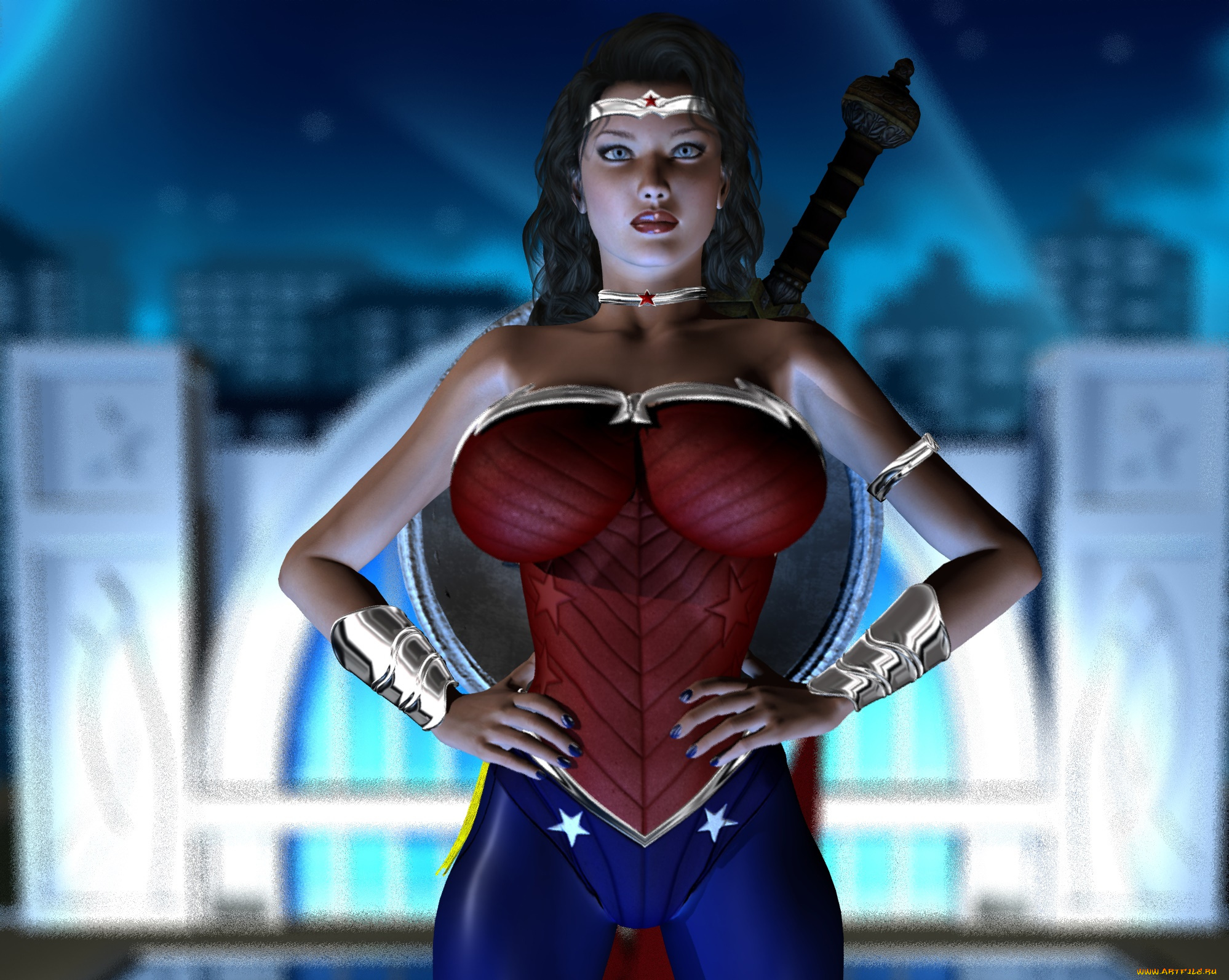 3д, графика, фантазия, , fantasy, девушка, взгляд, фон, супермен