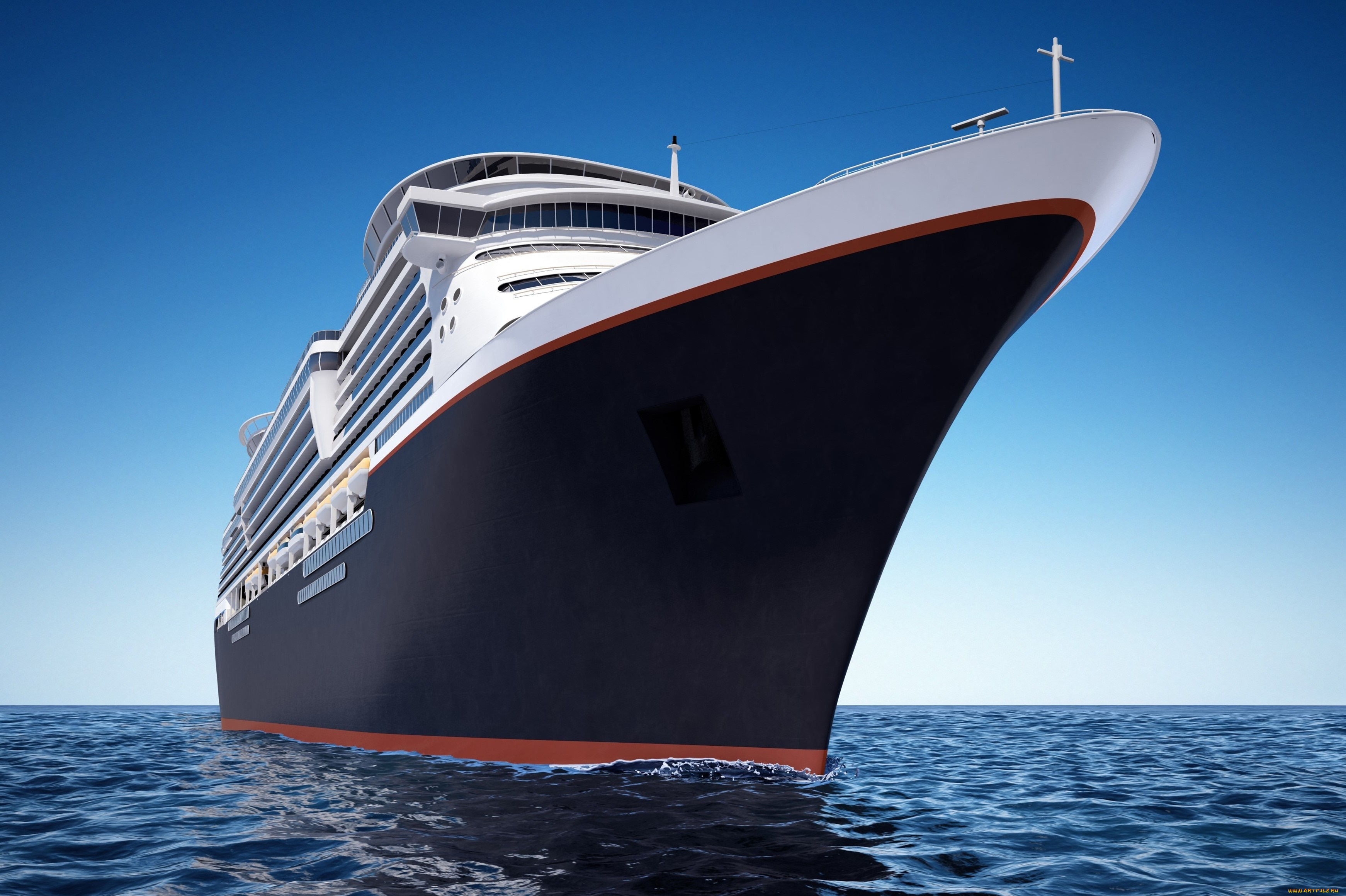 корабли, 3d, горизонт, корабль, море, круизный, небо, лайнер