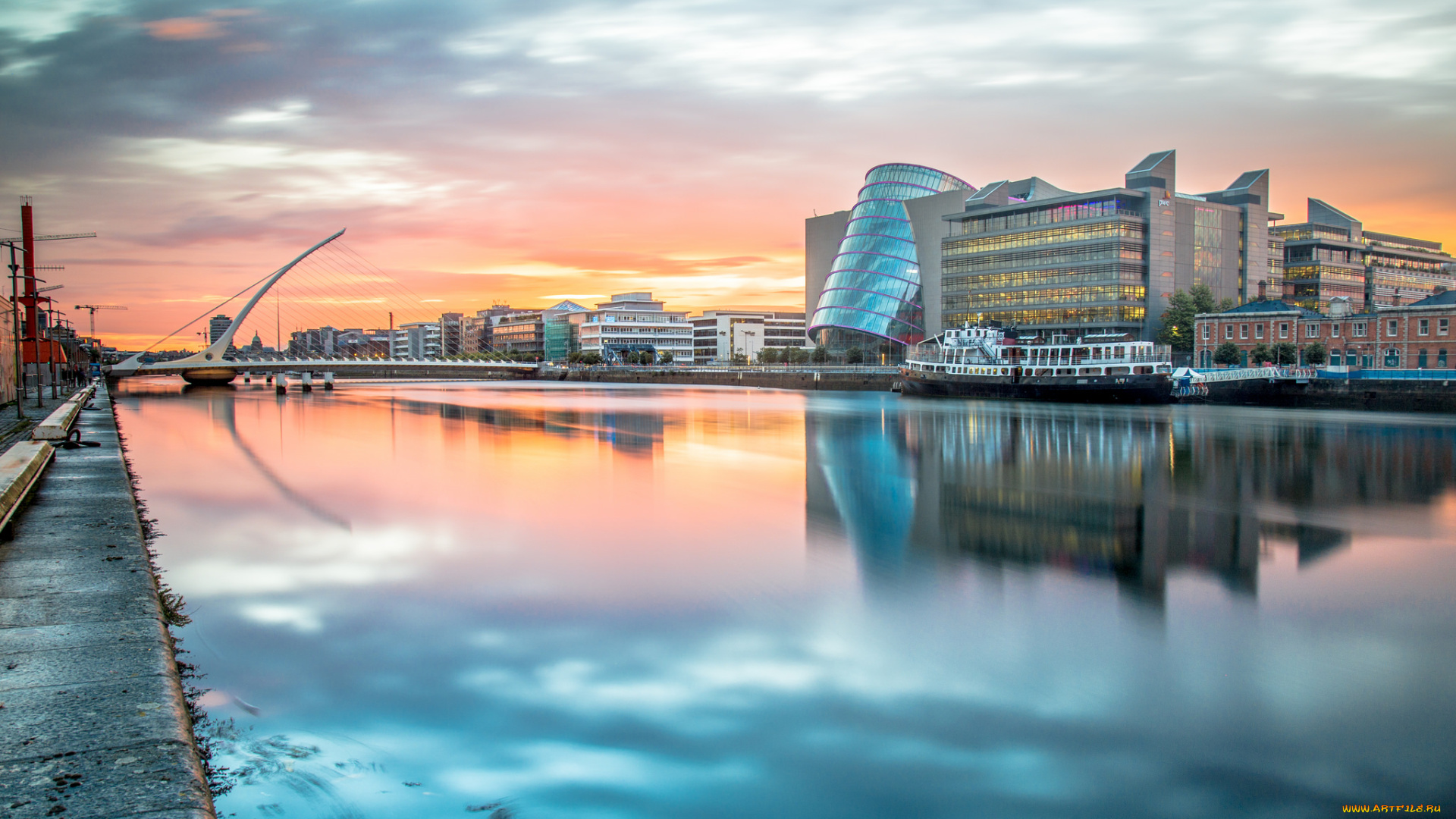 dublin, river, sunset, города, дублин, , ирландия, простор