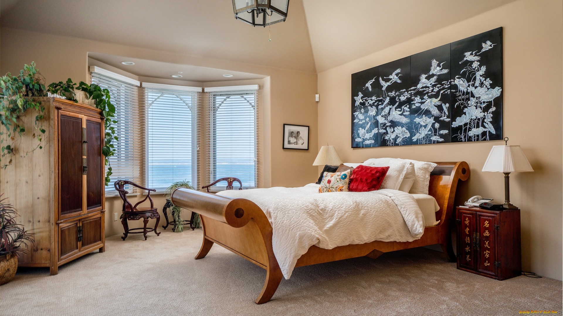 интерьер, спальня, окно, картина, шкаф, кровать