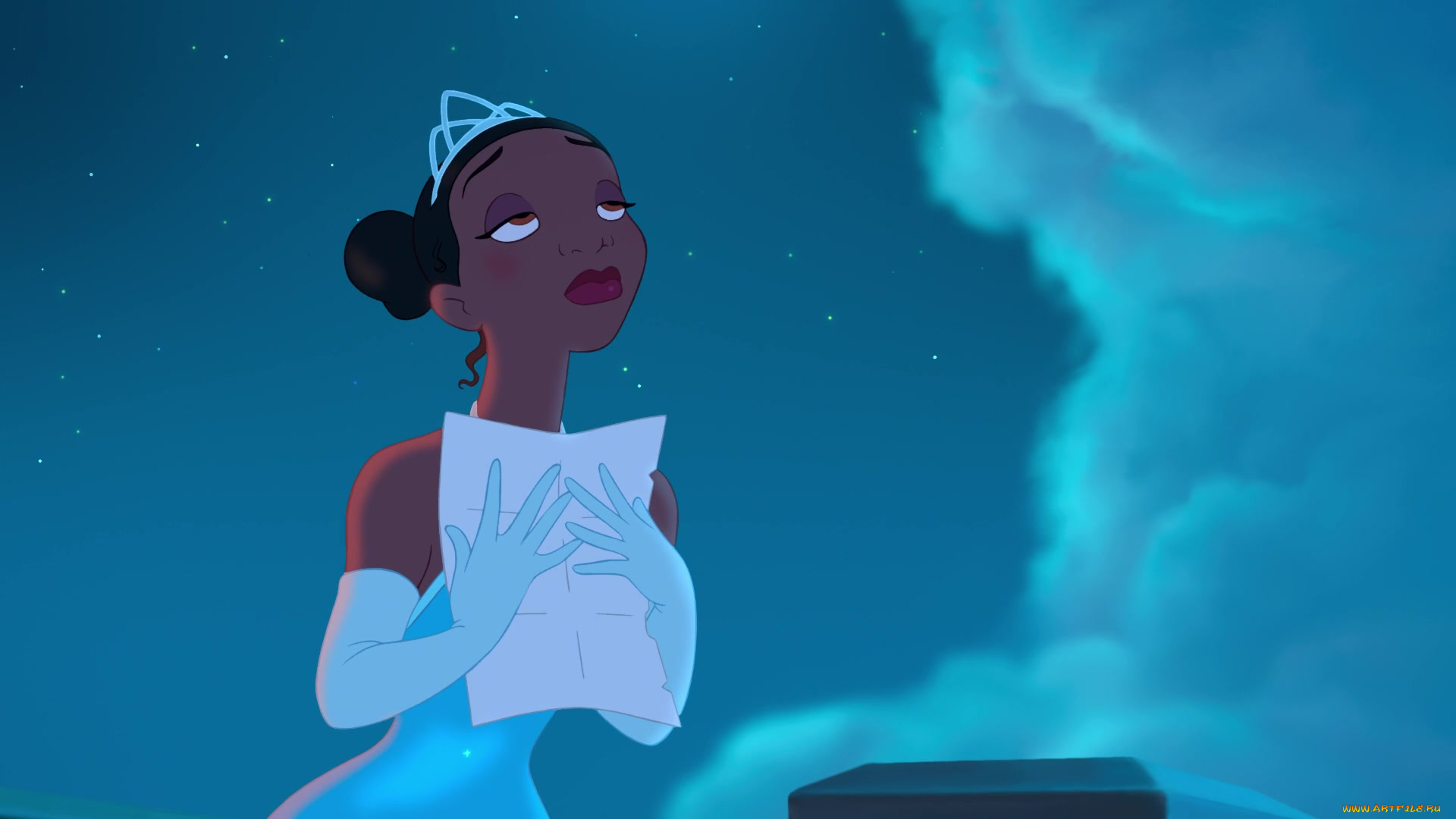 мультфильмы, the, princess, and, the, frog, облака, корона, девушка, звезды, бумага