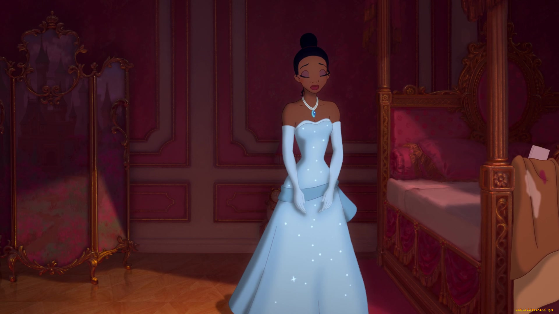 мультфильмы, the, princess, and, the, frog, платье, девушка, ширма, кровать, кулон