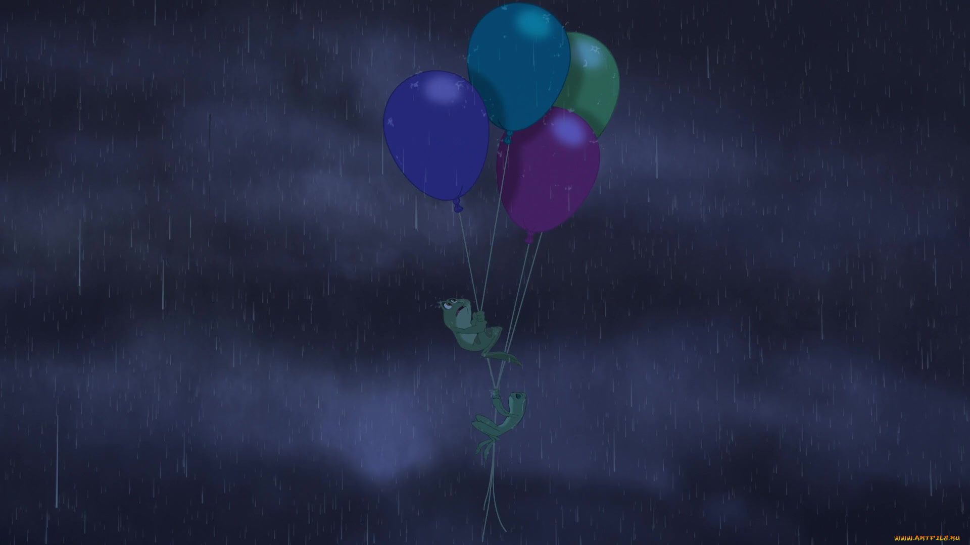 мультфильмы, the, princess, and, the, frog, полет, лягушка, воздушный, шар, дождь