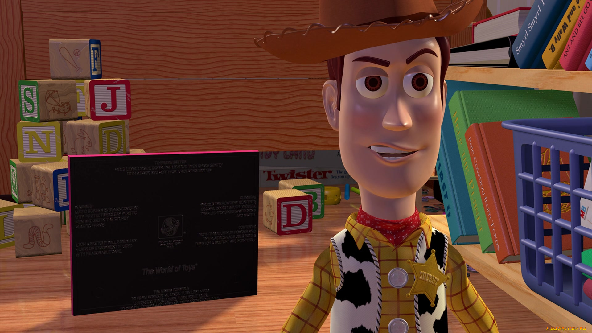 мультфильмы, toy, story, книги, экран, буквы, кубики, ковбой, игрушки