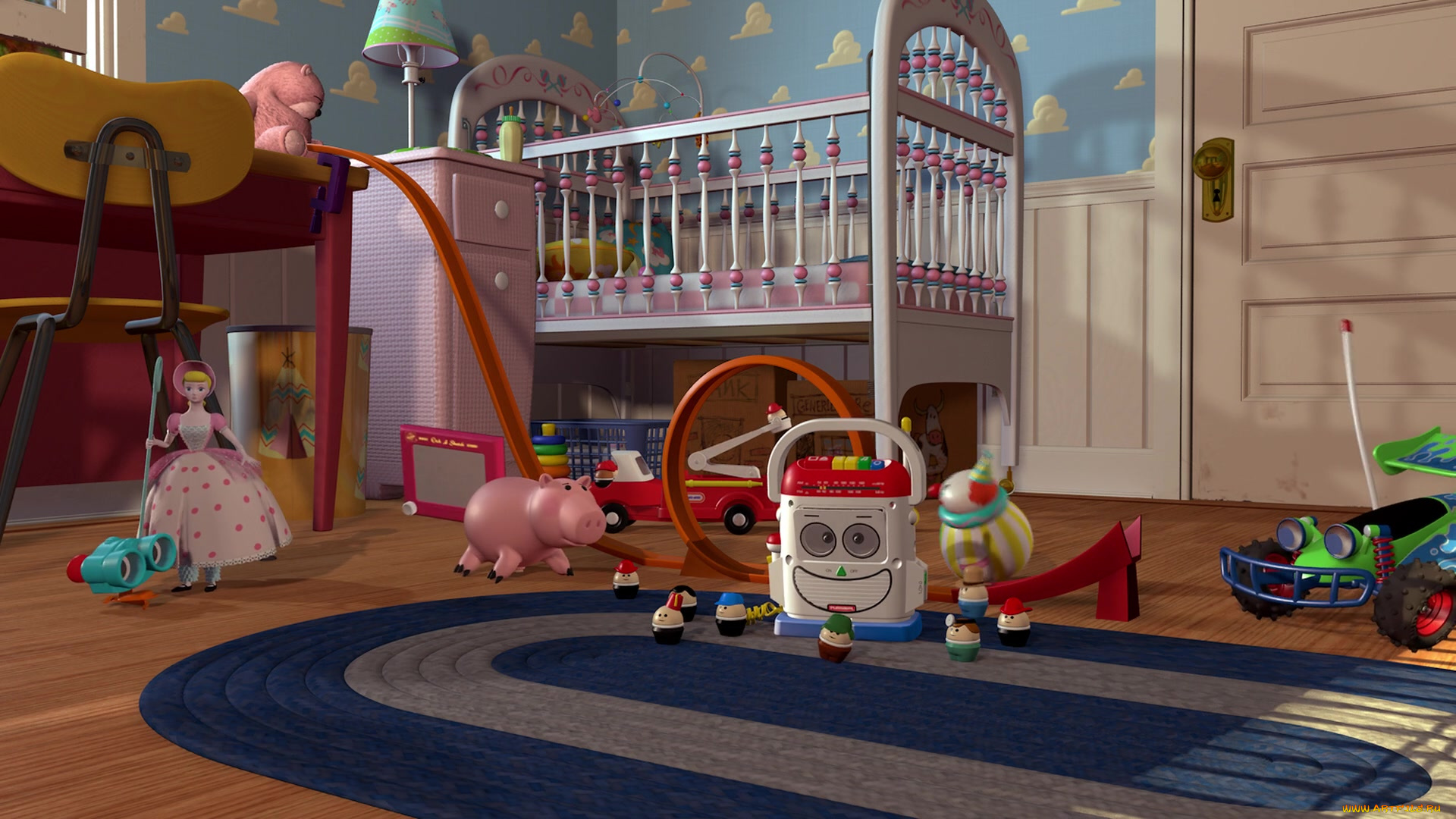 мультфильмы, toy, story, коврик, стол, стул, кроватка, комната, игрушки