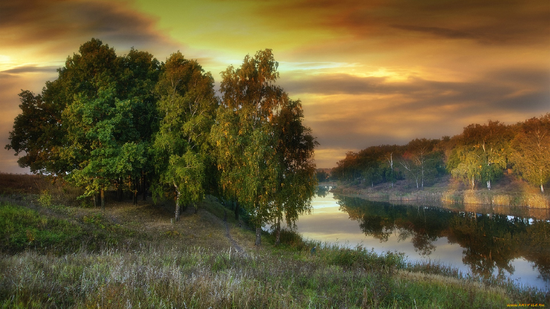 природа, реки, озера, roma, chitinskiy, отражение, август, лето, ставок, закат