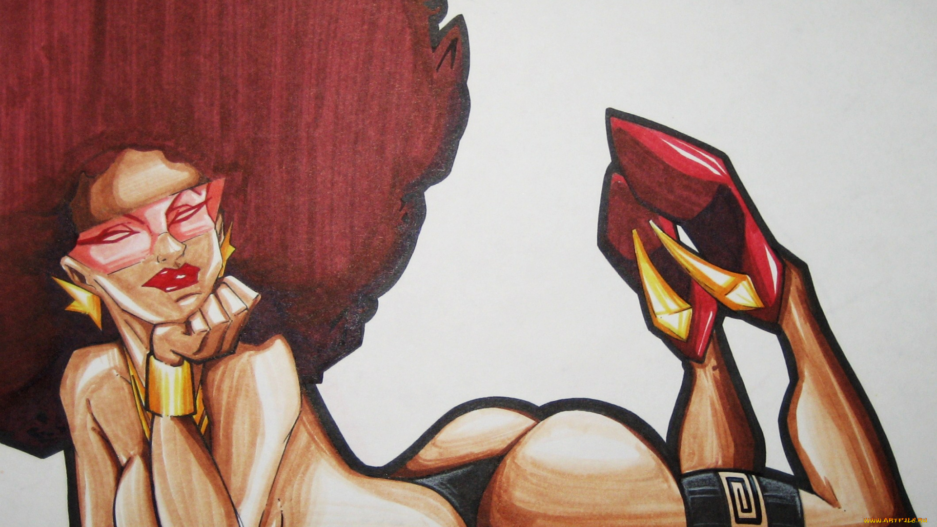 разное, арты, женщина, рисунок, туфли, очки