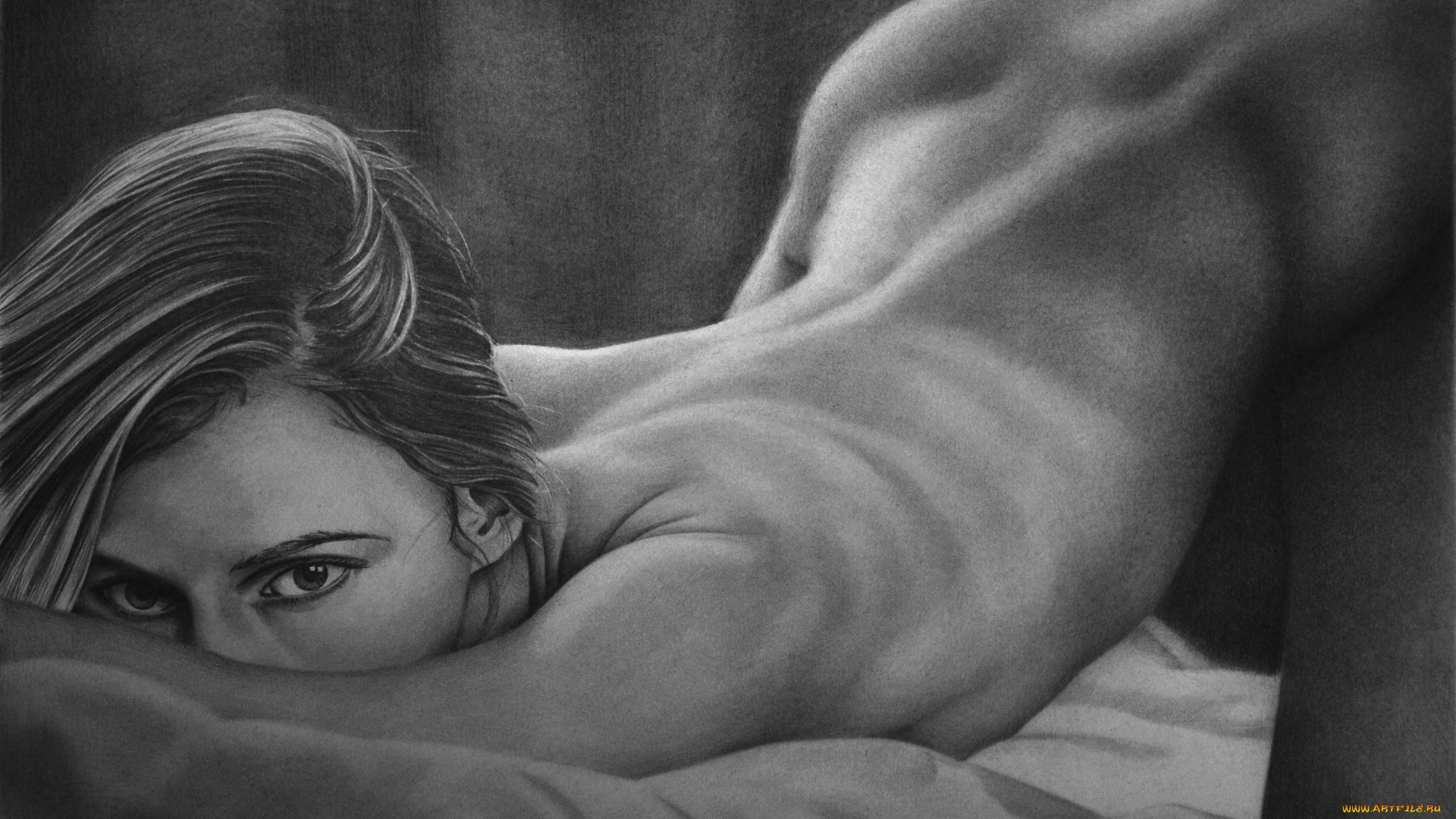 рисованное, люди, взгляд, фон, девушка