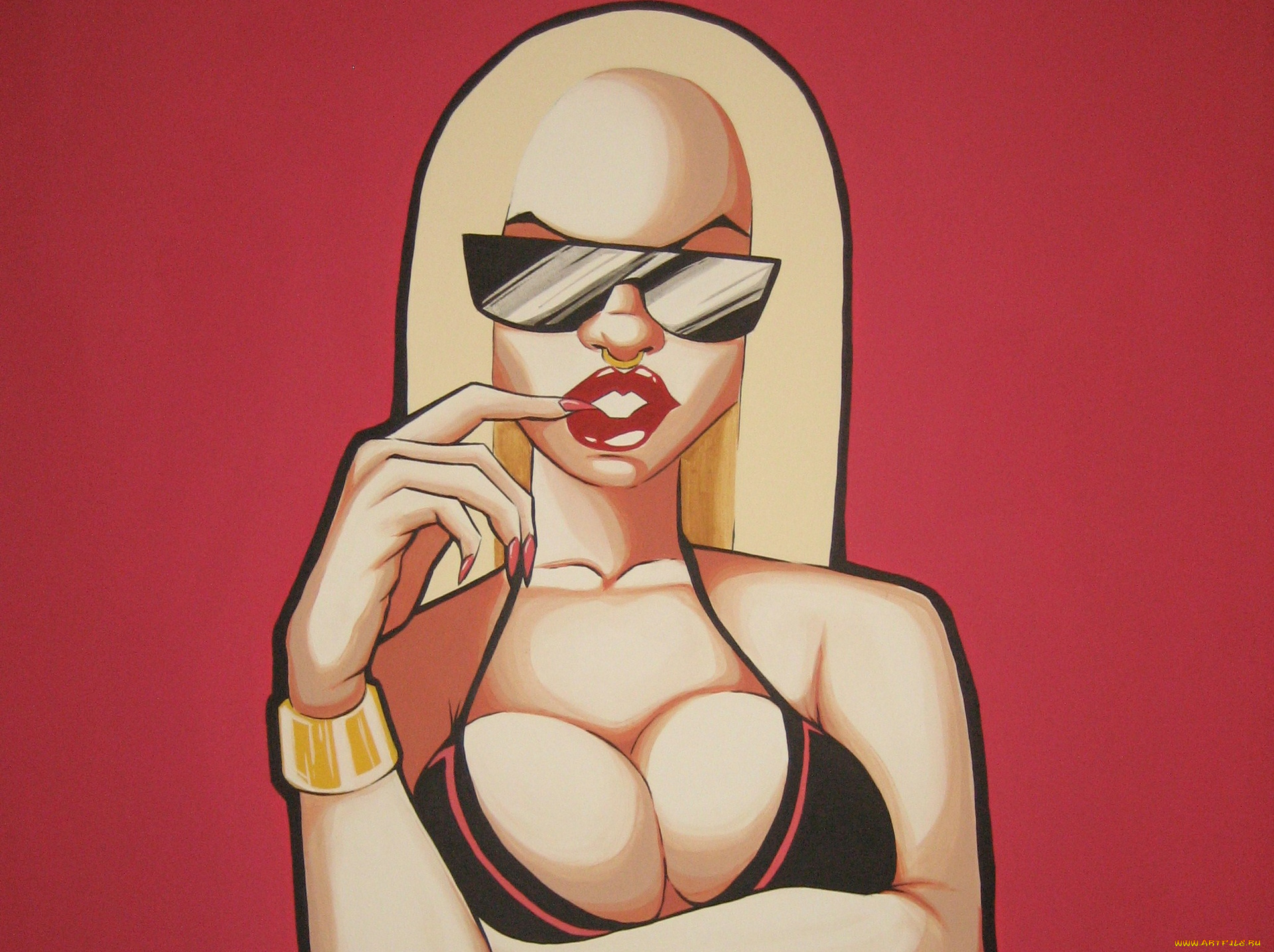 разное, арты, браслет, красный, фон, очки, женщина