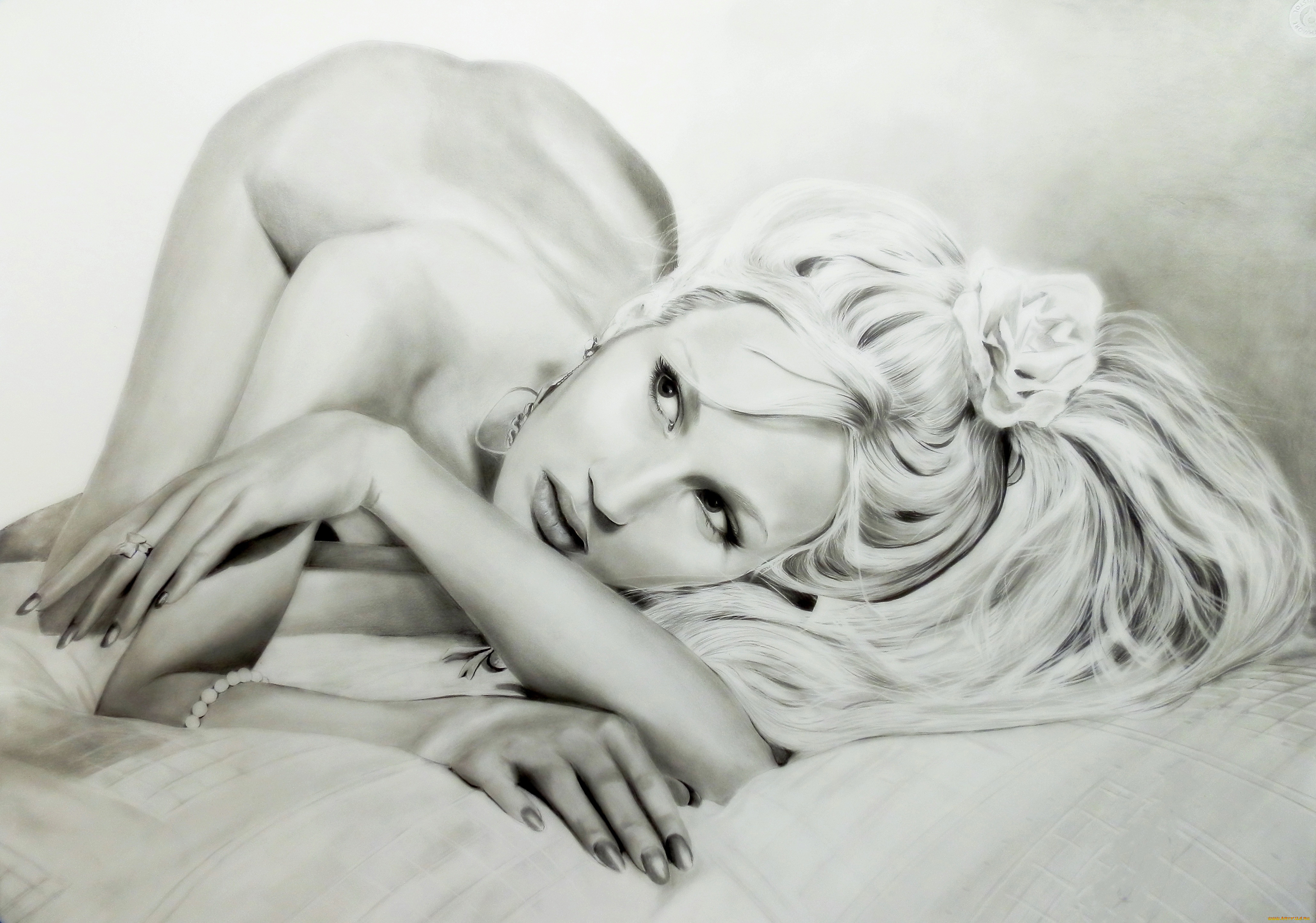 рисованное, люди, взгляд, фон, девушка