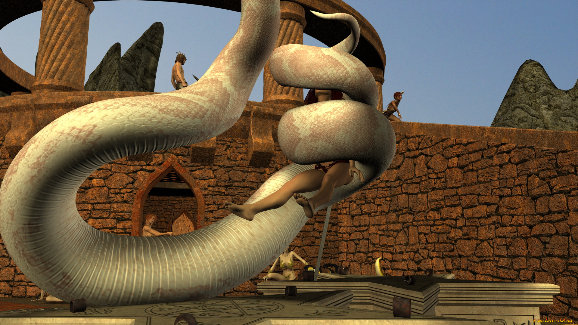 3д, графика, фантазия, , fantasy, змея, фон, взгляд, девушка