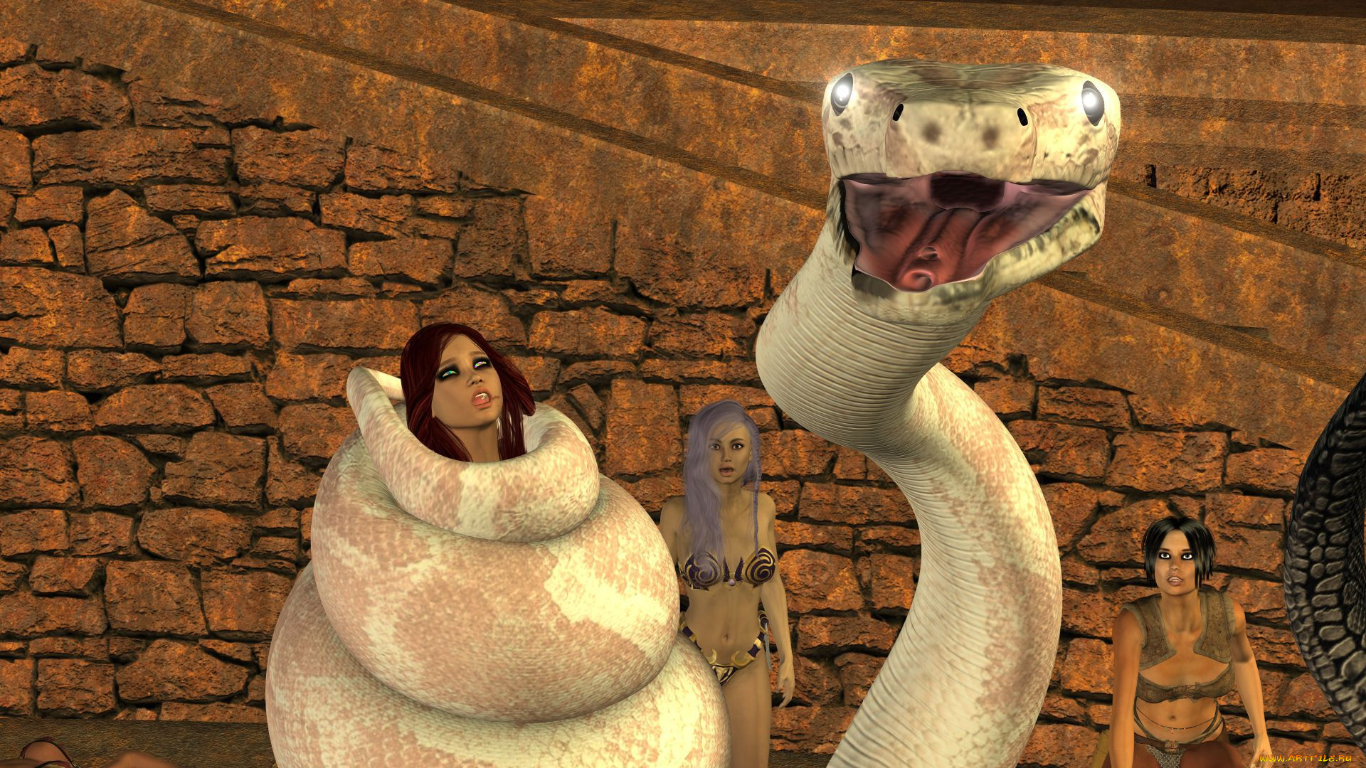 3д, графика, фантазия, , fantasy, змея, фон, взгляд, девушка