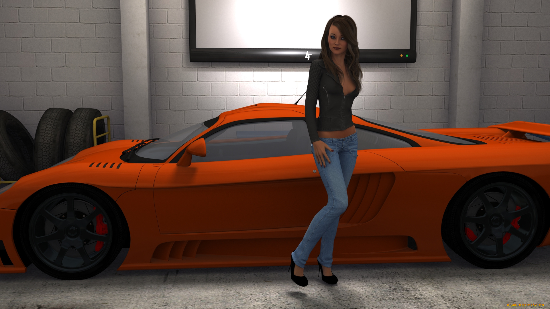 3д, графика, люди-авто, мото, , people-, car, , , moto, фон, взгляд, девушка