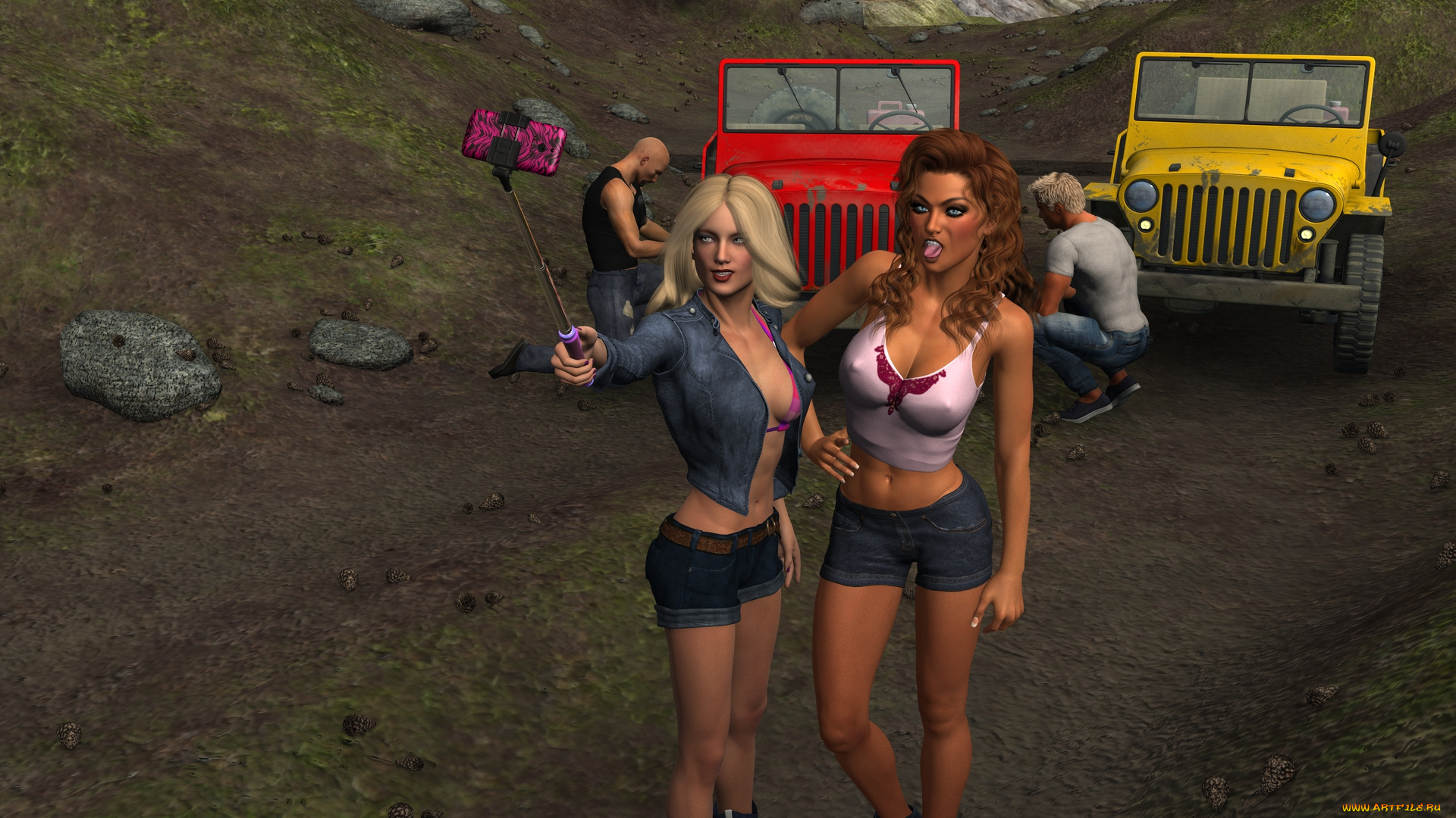 3д, графика, люди-авто, мото, , people-, car, , , moto, девушки, фон, взгляд