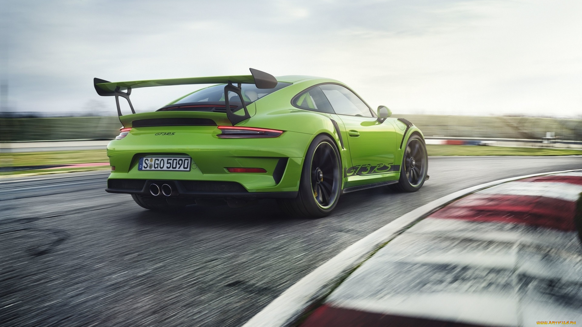 автомобили, porsche, порше, 911, gt3, rs, зеленый, скорость, трасса, дорога
