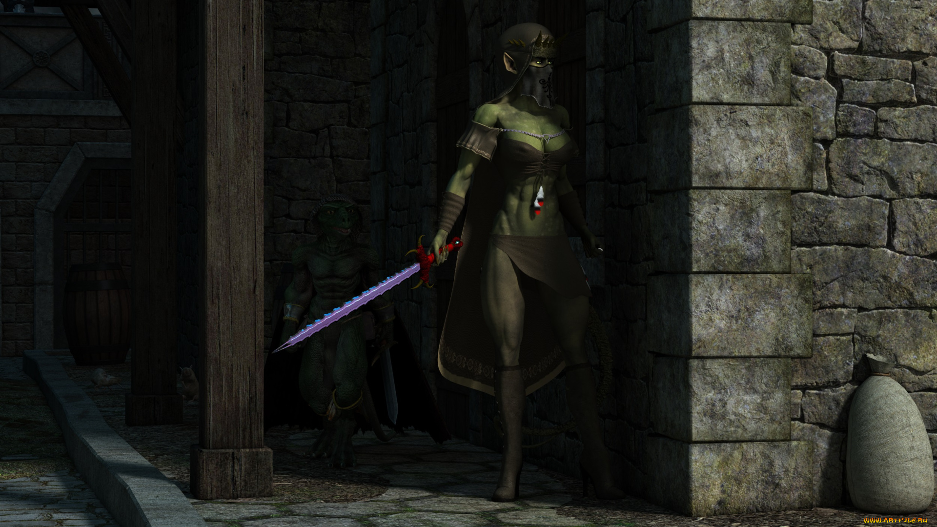 3д, графика, эльфы, , elves, фон, взгляд, эльфийка