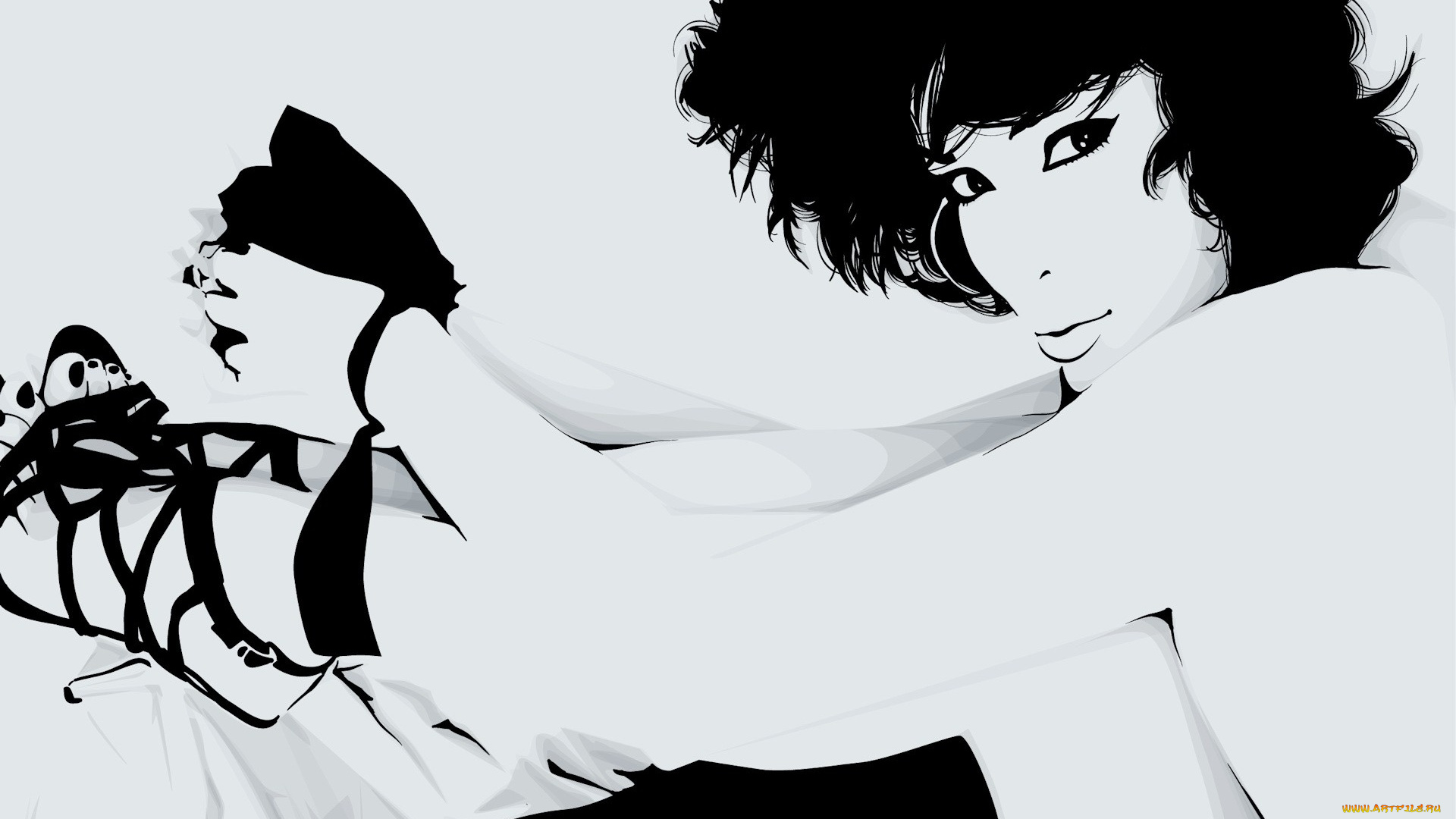 векторная, графика, девушки, , girls, босоножки, взгляд, брюнетка, девушка