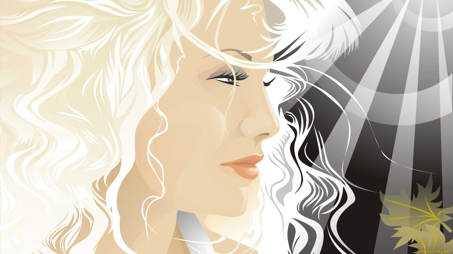 векторная, графика, девушки, , girls, девушка, блондинка, лицо, лучи