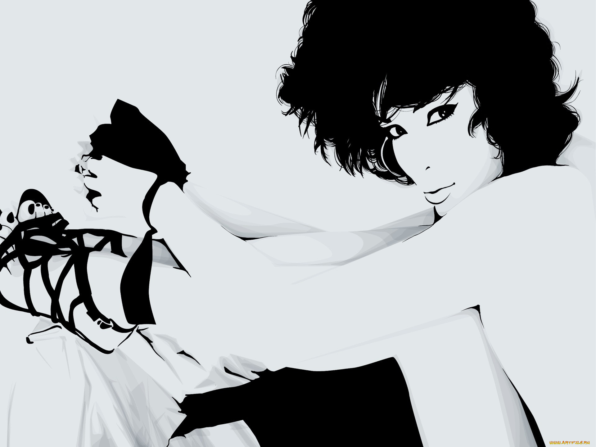 векторная, графика, девушки, , girls, босоножки, взгляд, брюнетка, девушка