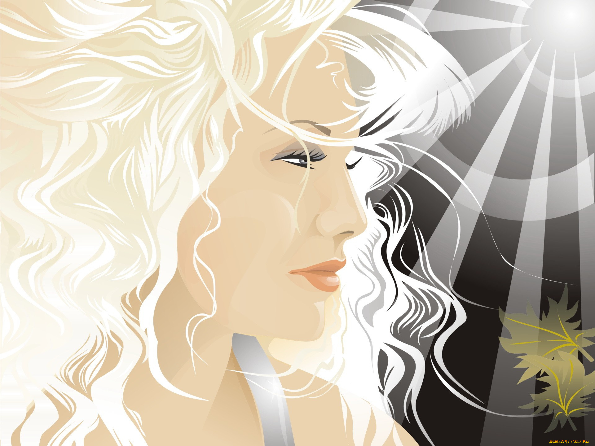 векторная, графика, девушки, , girls, девушка, блондинка, лицо, лучи