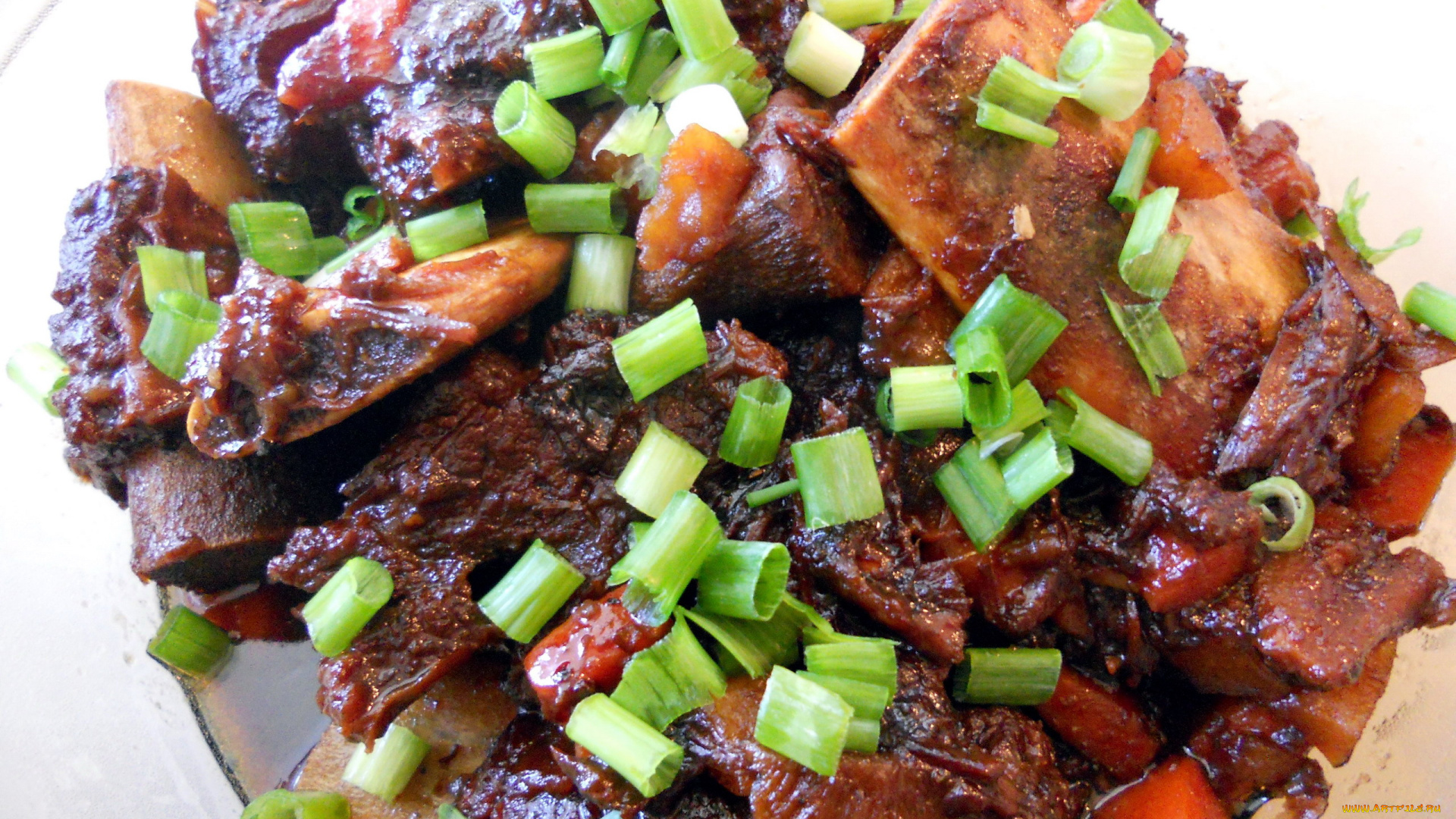 еда, мясные, блюда, корейская, кухня, мясо, ребрышки, лук