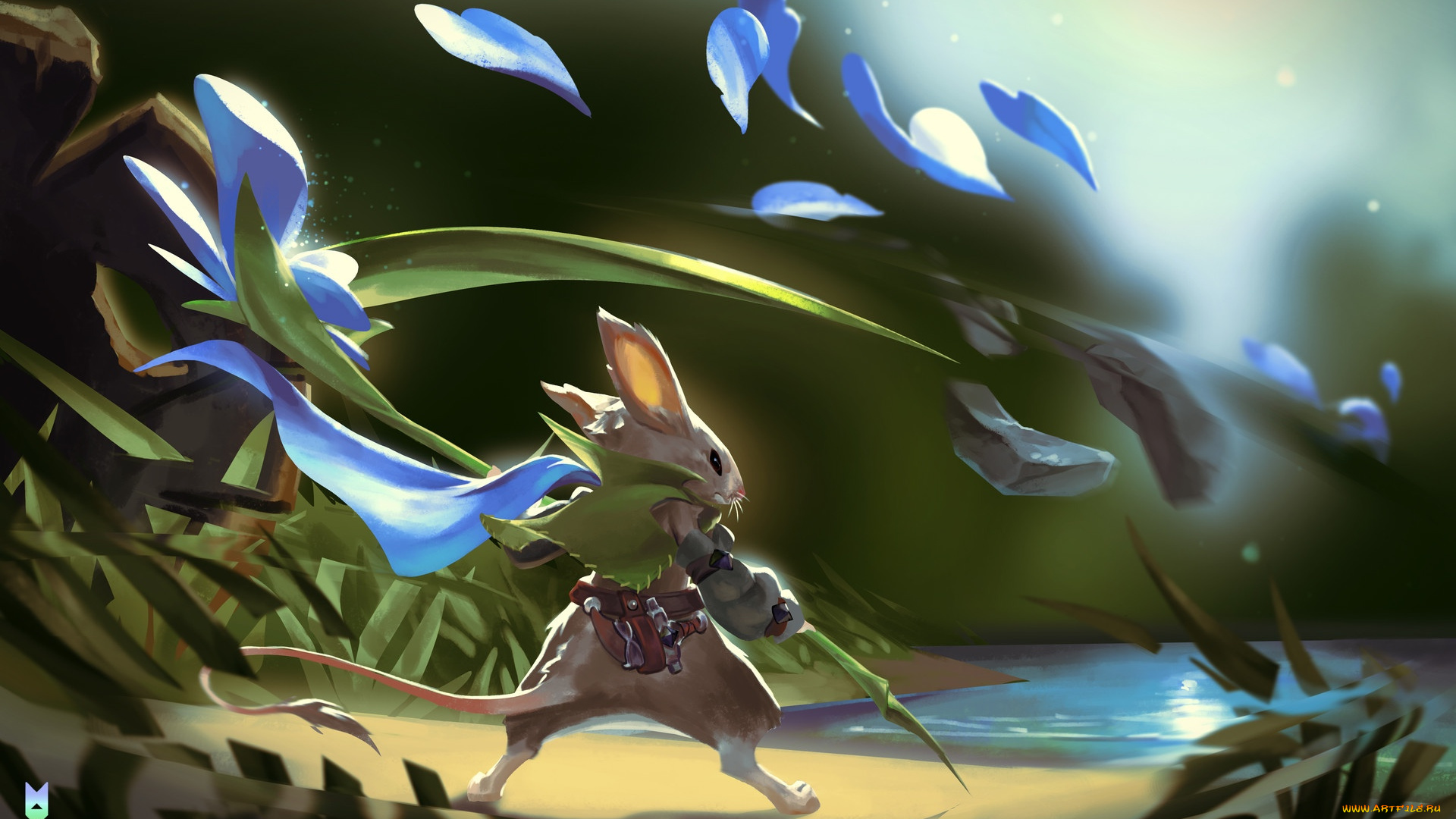 фэнтези, существа, мышь, цветок, лепестки