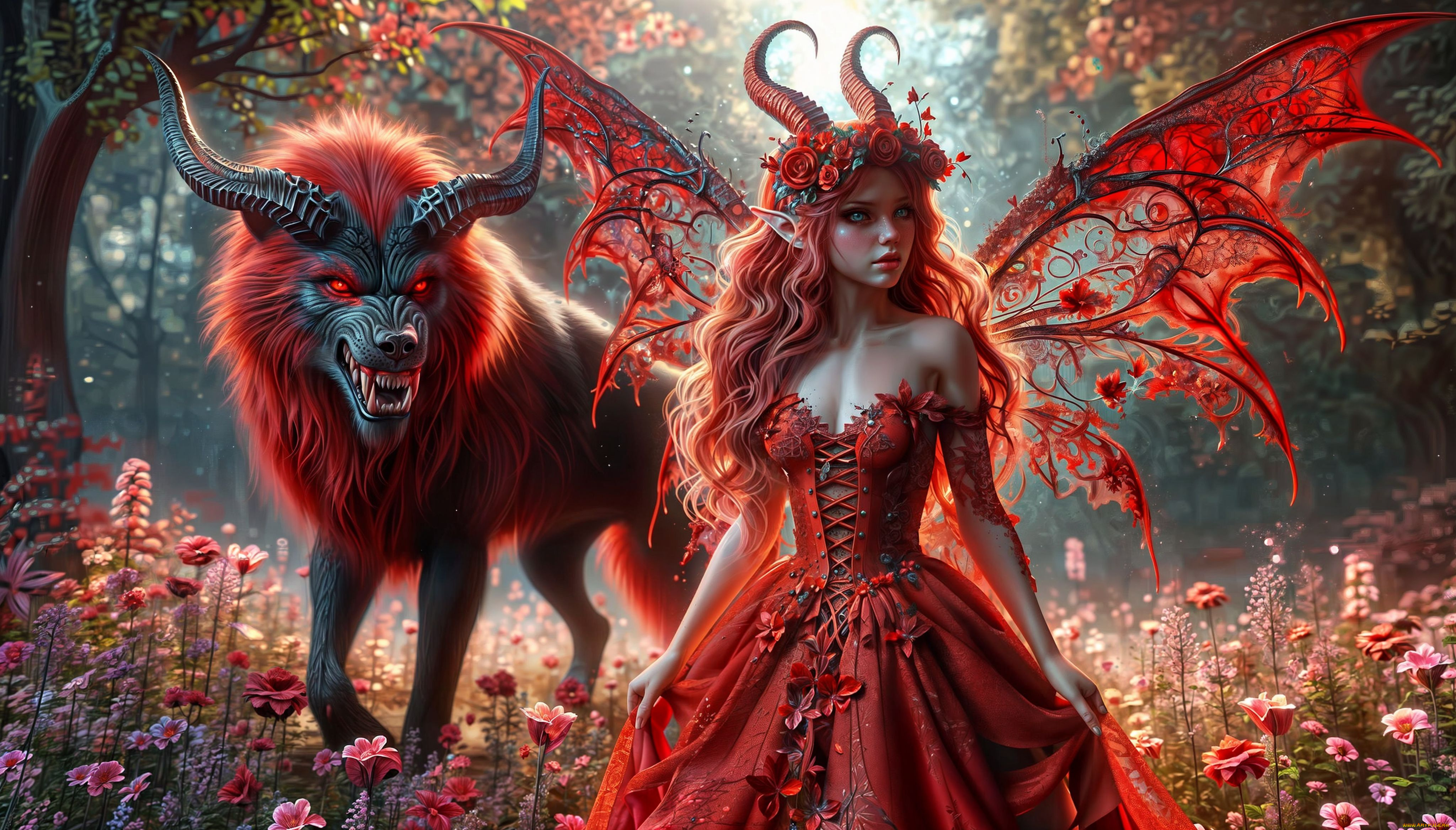 3д, графика, фантазия, , fantasy, девушка, тигр