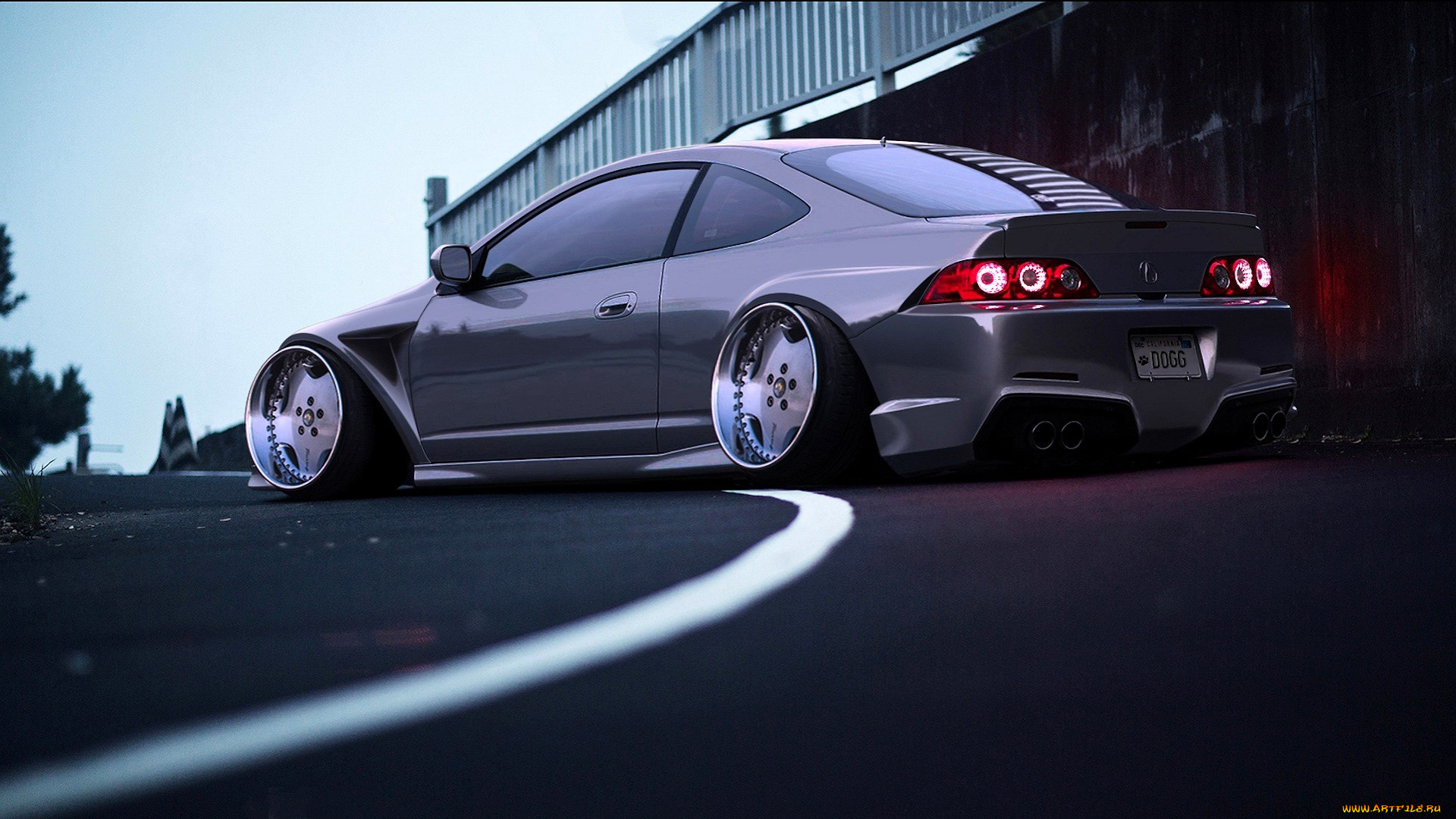 acura, rsx, автомобили, виртуальный, тюнинг, серый, дорога, здание