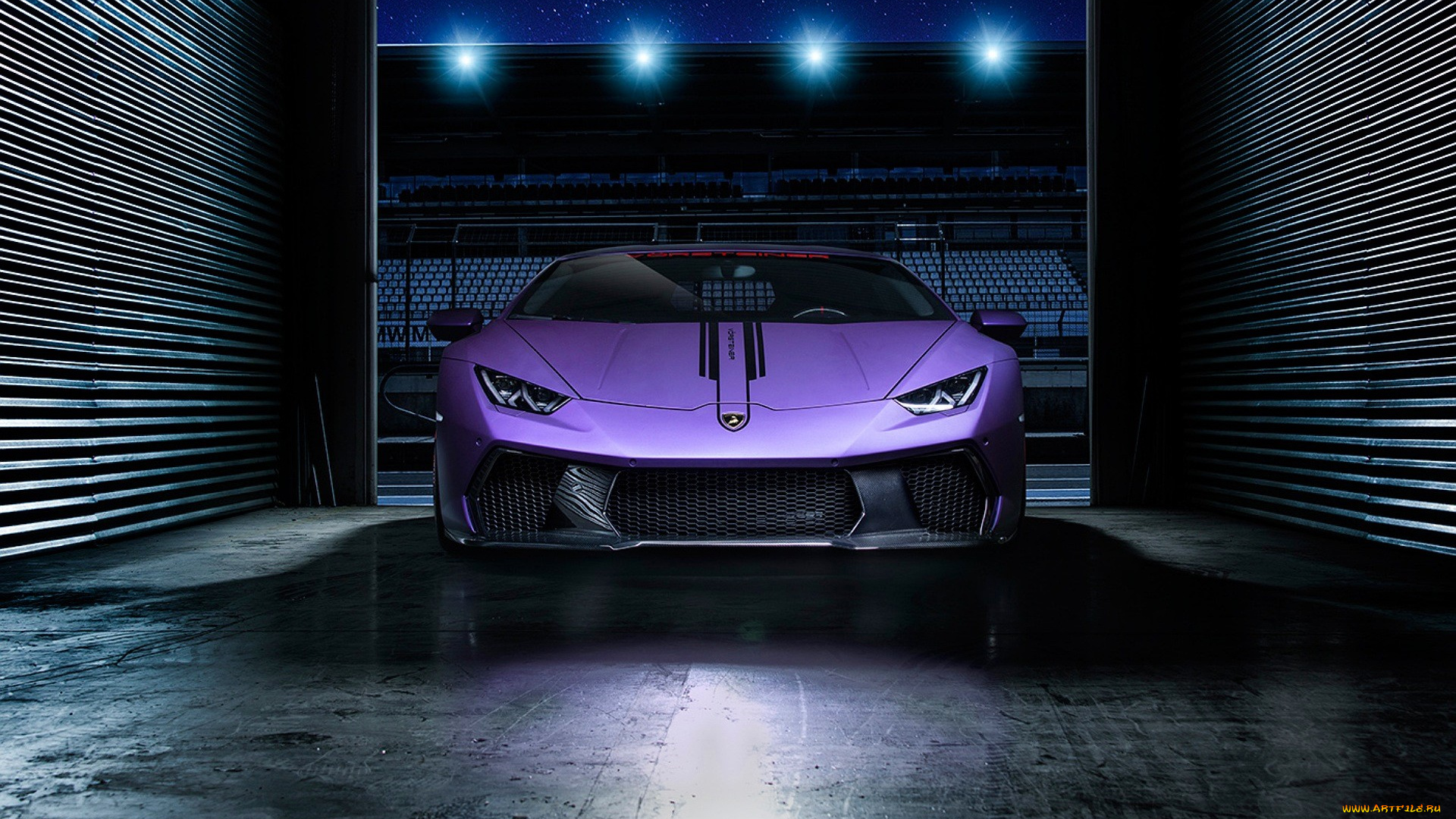 автомобили, lamborghini, фиолетовый, ворота, стадион