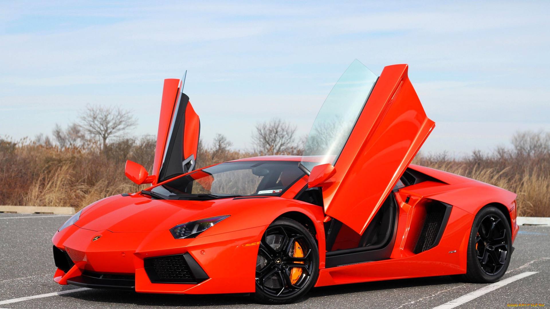 lamborghini, aventador, автомобили, lamborghini, красный, двери, парковка