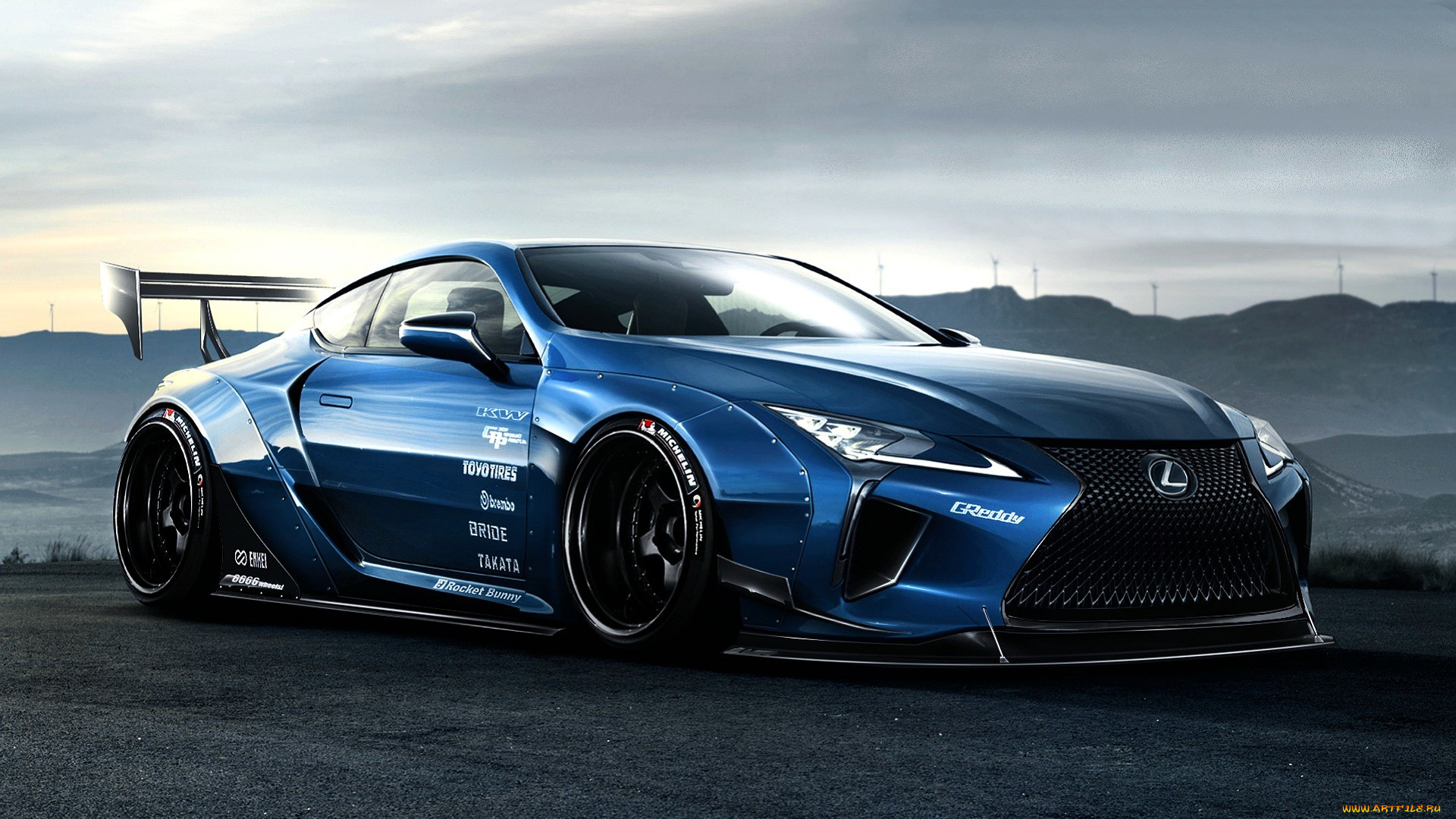lexus, lc, автомобили, виртуальный, тюнинг, синий, горы