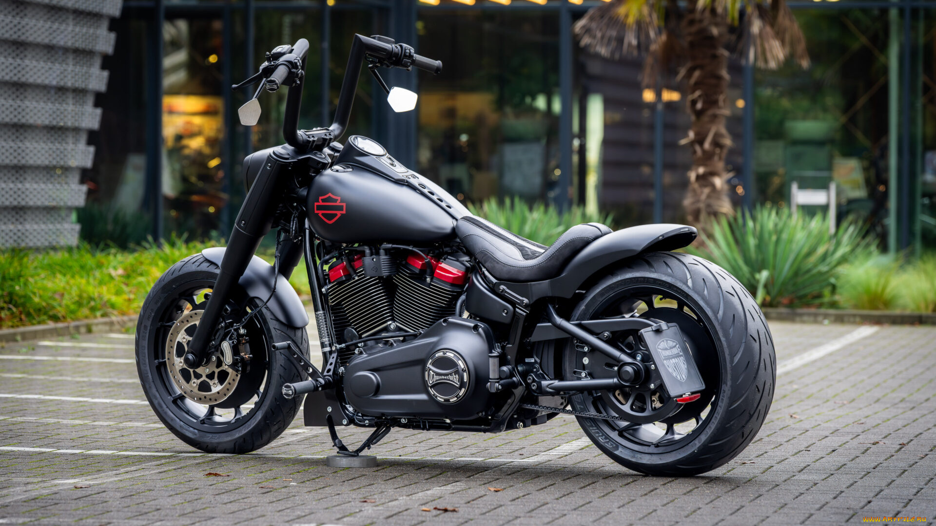 мотоциклы, harley-davidson, softail, fat, boy, customized, custombikes, dark, inferno