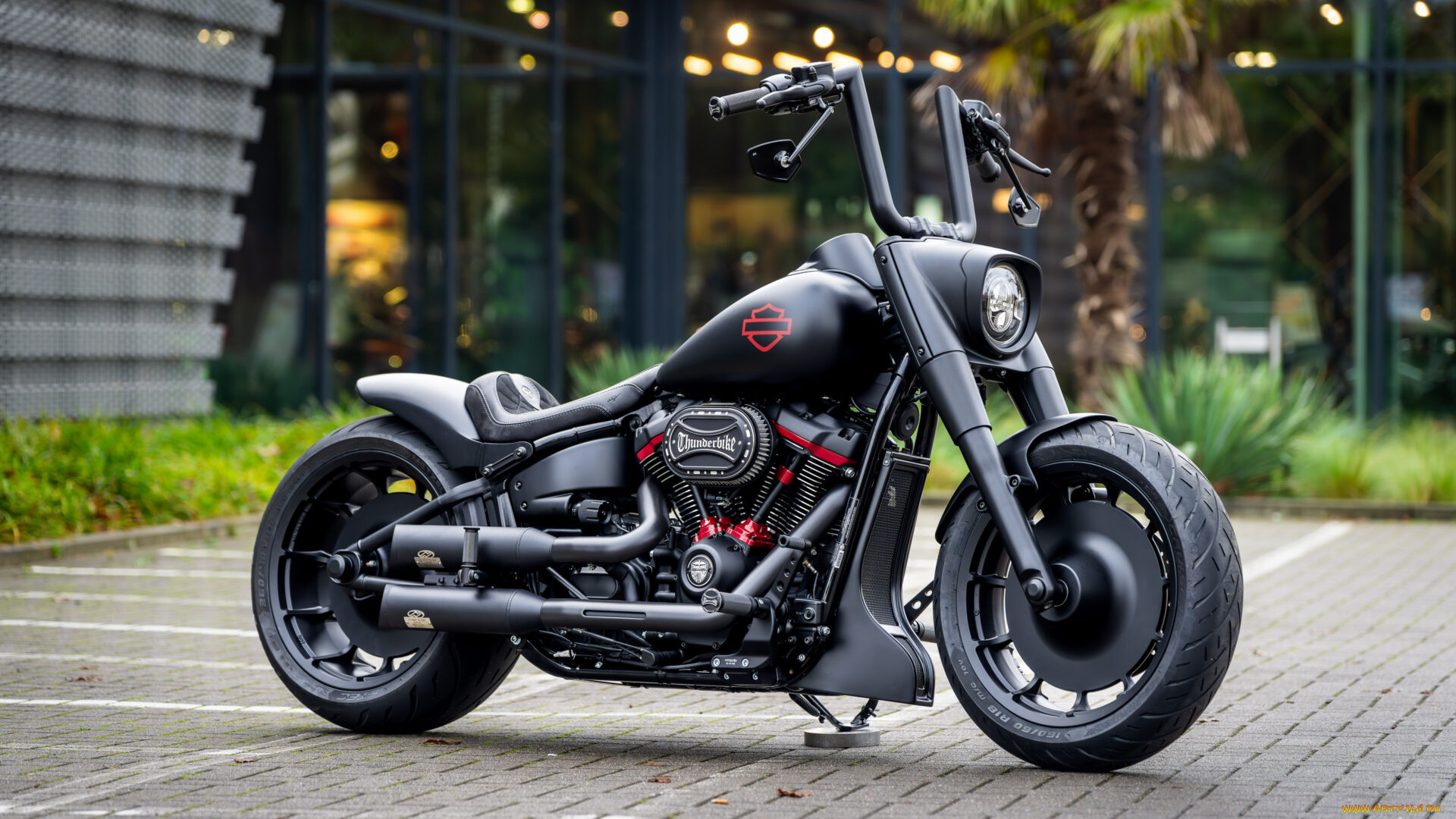 мотоциклы, harley-davidson, softail, fat, boy, customized, custombikes, dark, inferno