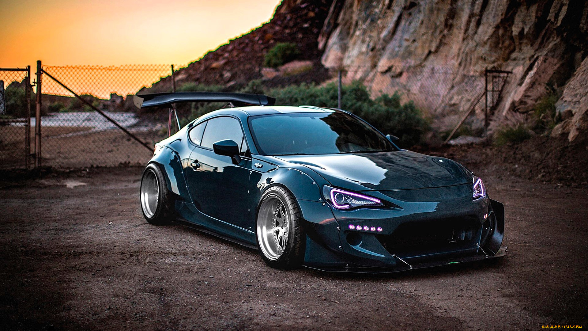 toyota, gt86, автомобили, toyota, зеленый, ограда, горы