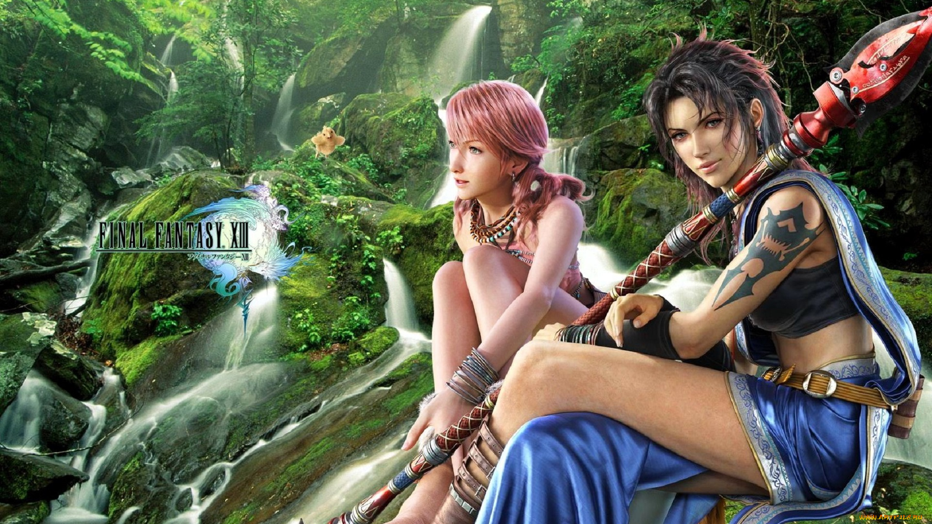 видео, игры, final, fantasy, xiii, девушки, оружие, природа, водопады