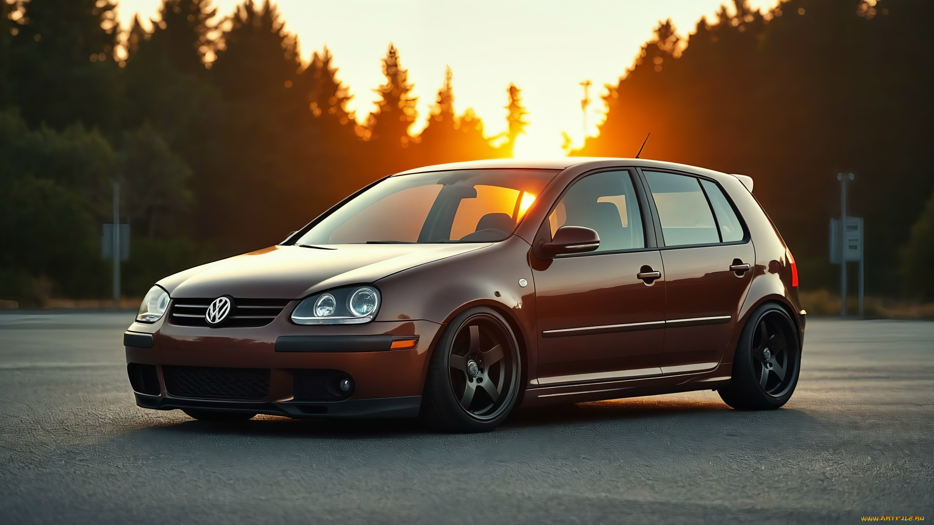 volkswagen, golf, mk, v, автомобили, volkswagen, golf, mk, v, forest, ai, art, sun