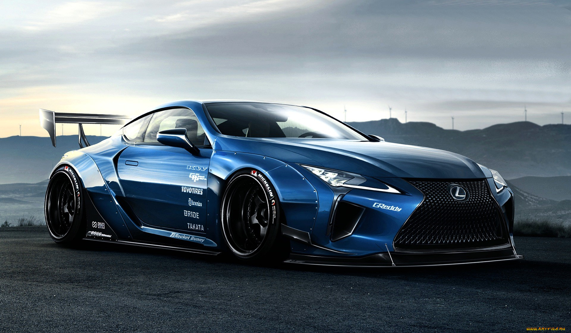 lexus, lc, автомобили, виртуальный, тюнинг, синий, горы