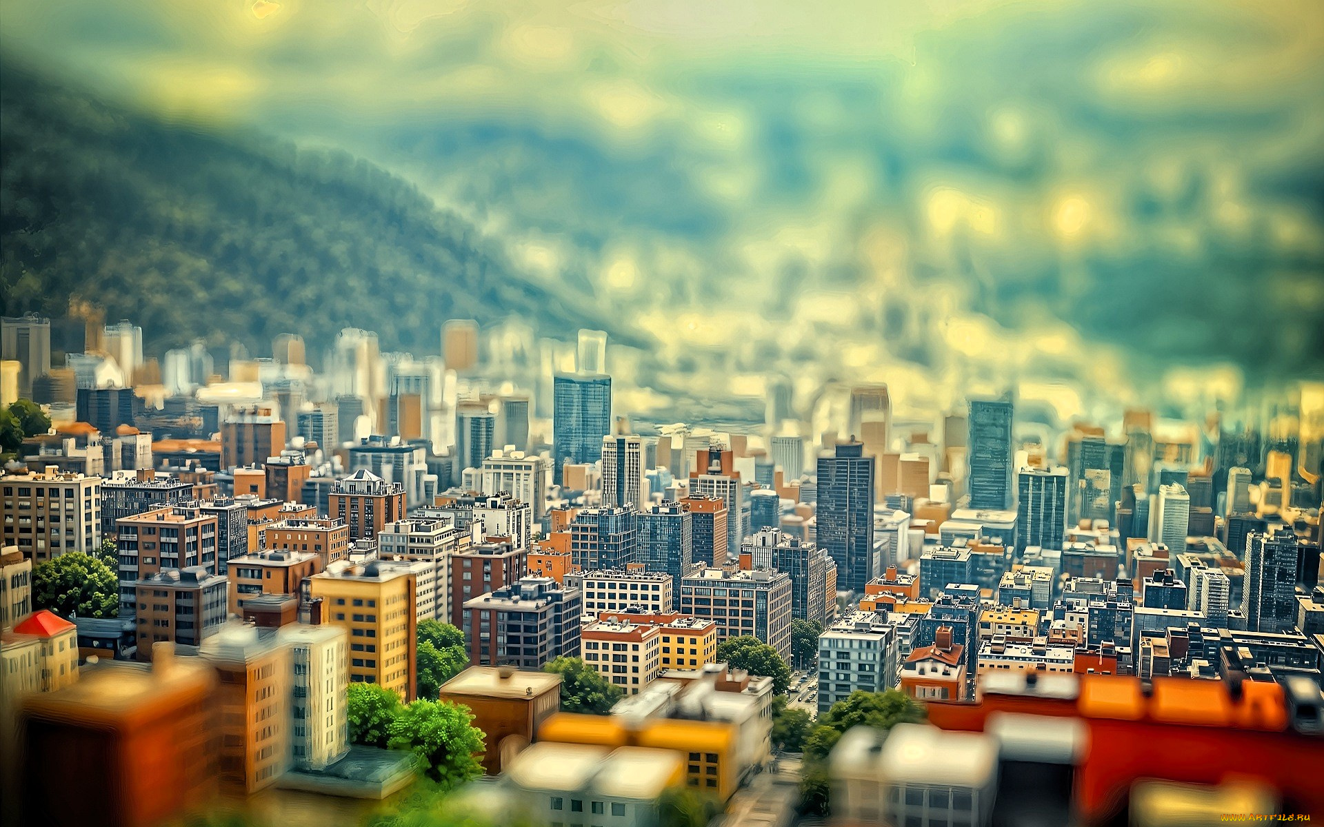 города, -, панорамы, панорама, дома, горы