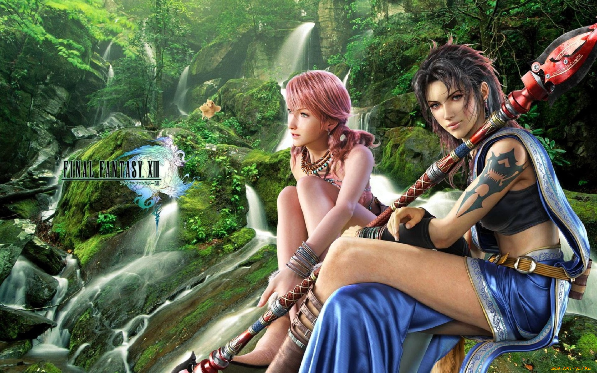 видео, игры, final, fantasy, xiii, девушки, оружие, природа, водопады